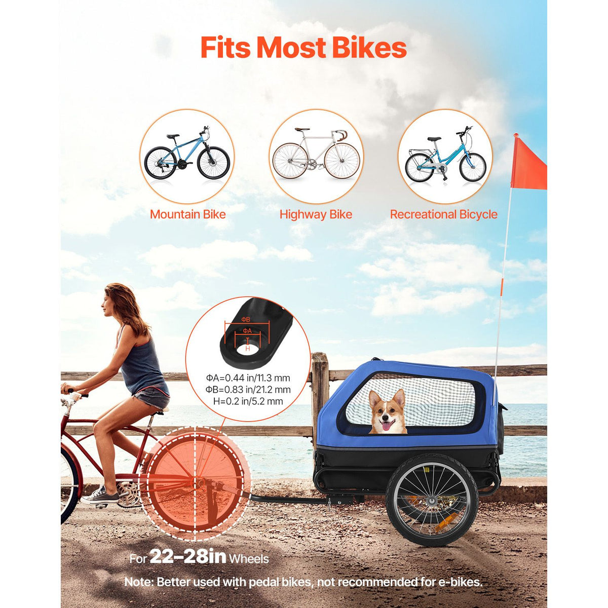 Dog Bike Trailer, Supports up to 40 kg, Pet Cart Bicycle Carrier for Small & Large Dogs, Easy Folding Frame with Quick Release Wheel, Universal Bicycle Coupler, Reflector, Flag, Internal Leash