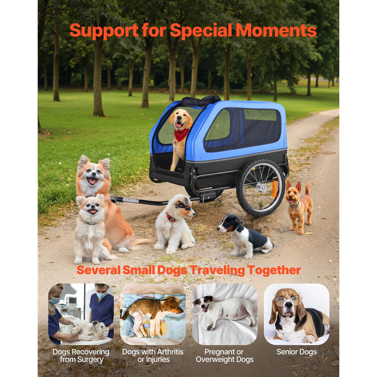 Dog Bike Trailer, Supports up to 40 kg, Pet Cart Bicycle Carrier for Small & Large Dogs, Easy Folding Frame with Quick Release Wheel, Universal Bicycle Coupler, Reflector, Flag, Internal Leash