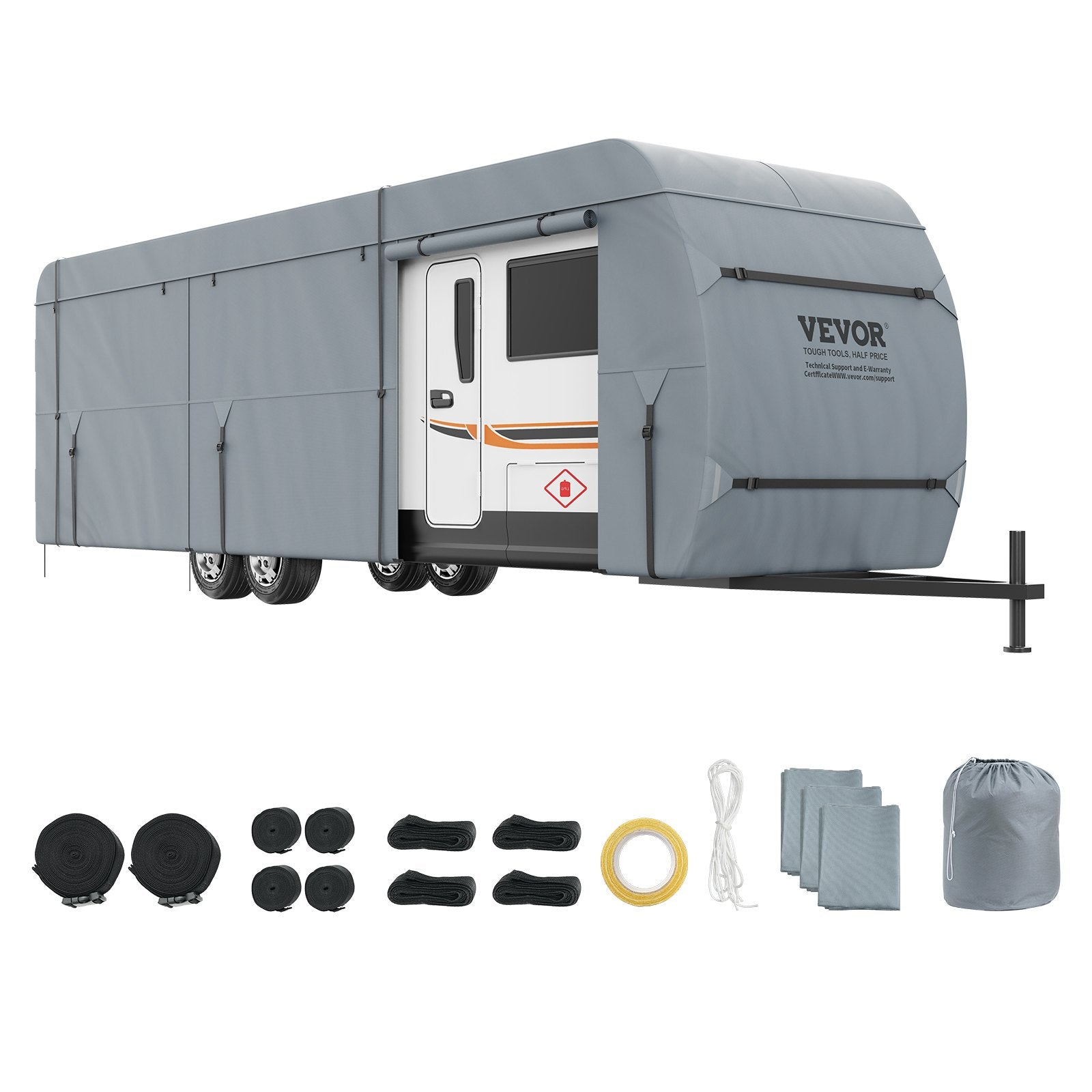 Travel Trailer Cover, 9.1-9.8m RV Cover, 4-Layer Non-Woven Fabric Camper Cover, Waterproof, Windproof And Wear-Resistant Class A RV Cover, Rip-Stop Camper Cover with Storage Bag and Patches
