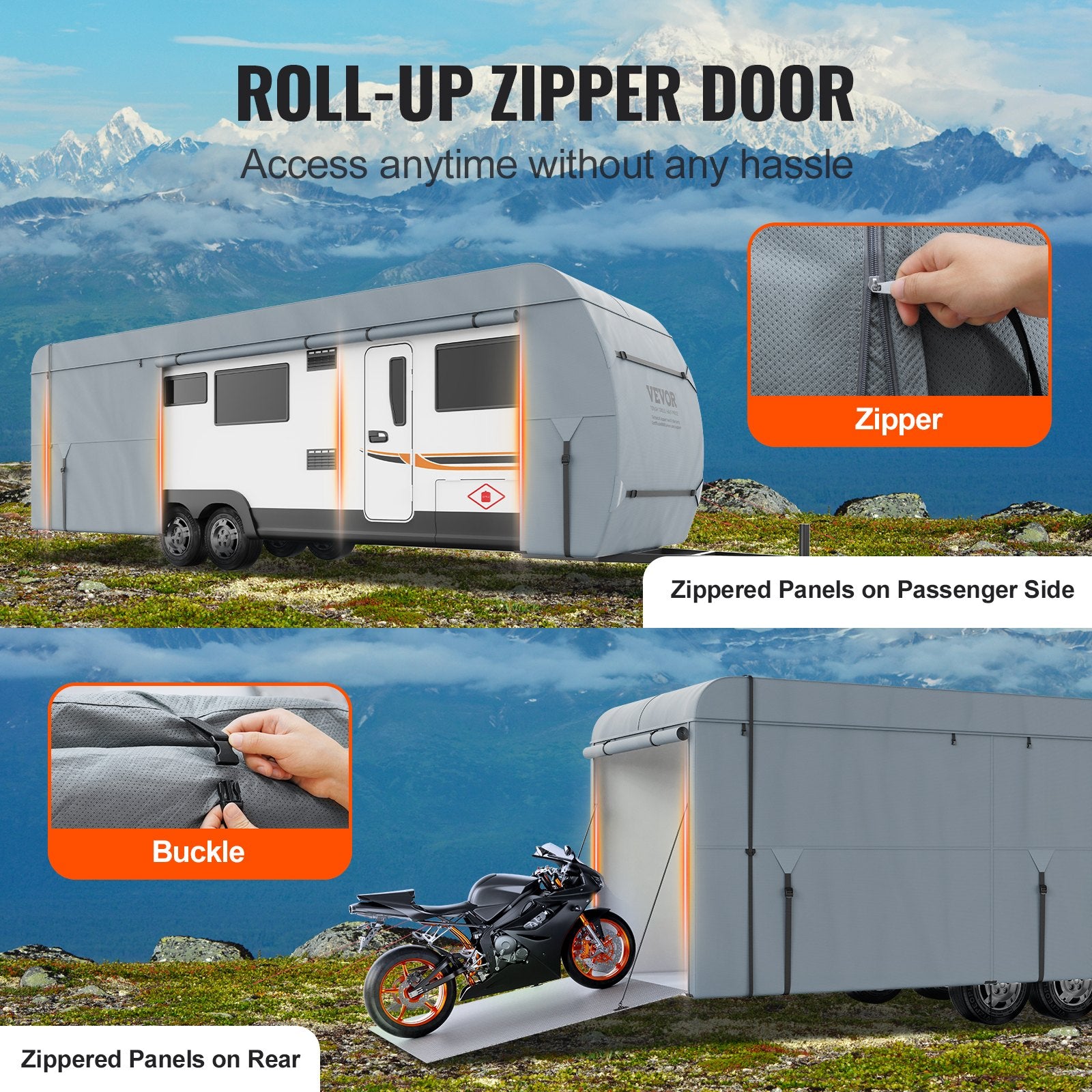 Travel Trailer Cover, 9.1-9.8m RV Cover, 4-Layer Non-Woven Fabric Camper Cover, Waterproof, Windproof And Wear-Resistant Class A RV Cover, Rip-Stop Camper Cover with Storage Bag and Patches