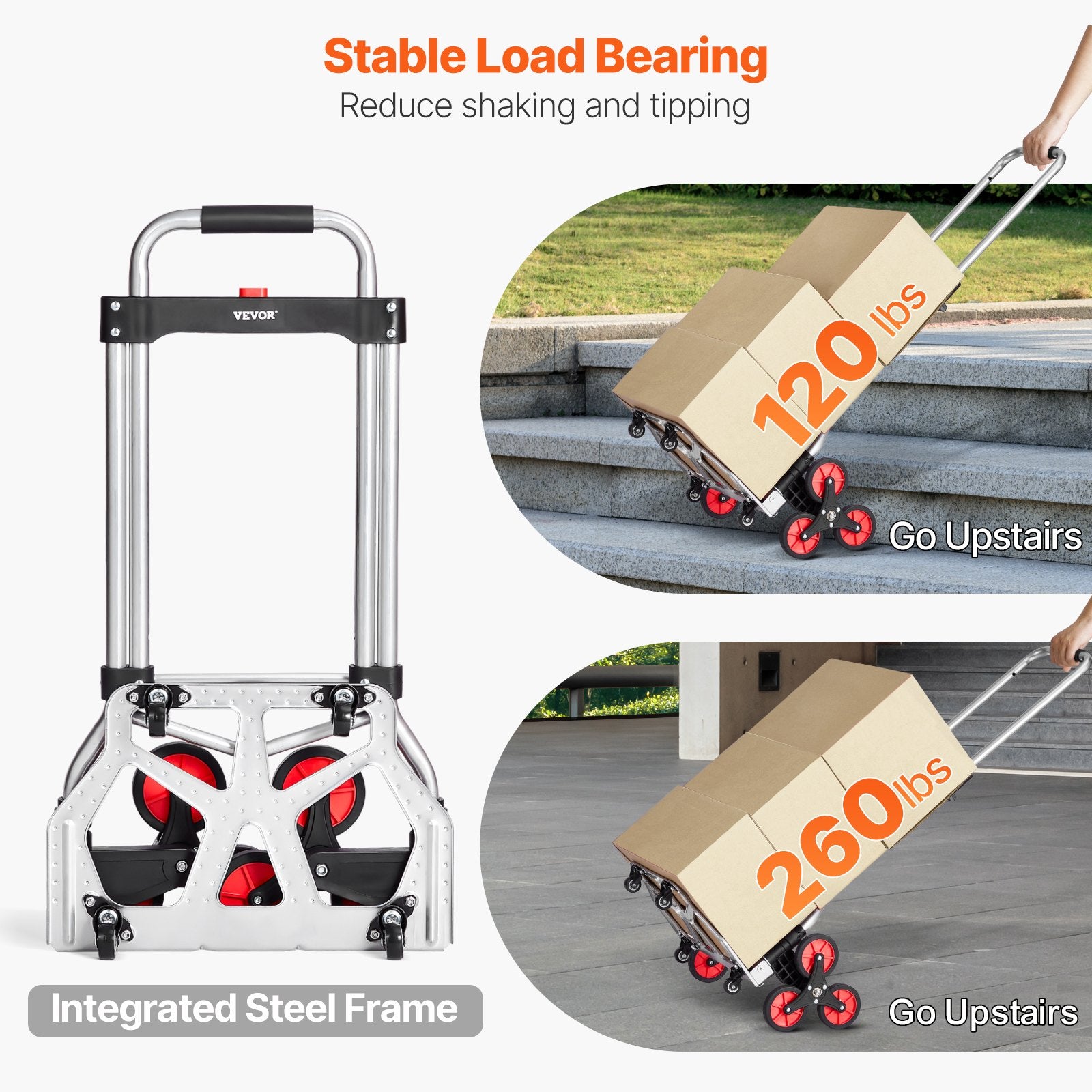 Mobility & Accessibility: VEVOR Stair Climbing Cart Heavy Duty Folding Hand Truck Dolly 118 kg 10 Wheels