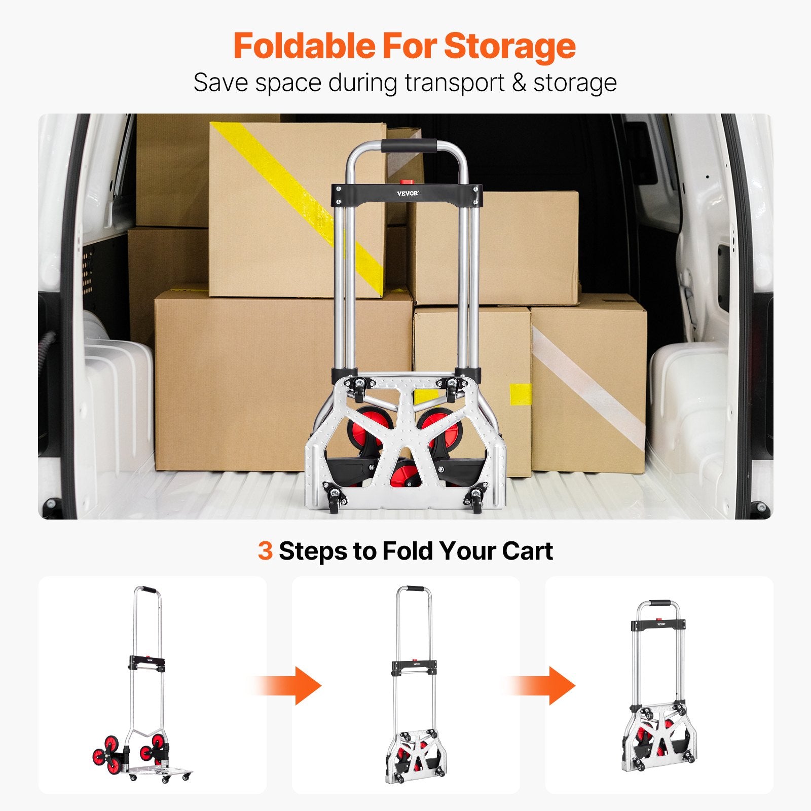 Mobility & Accessibility: VEVOR Stair Climbing Cart Heavy Duty Folding Hand Truck Dolly 118 kg 10 Wheels