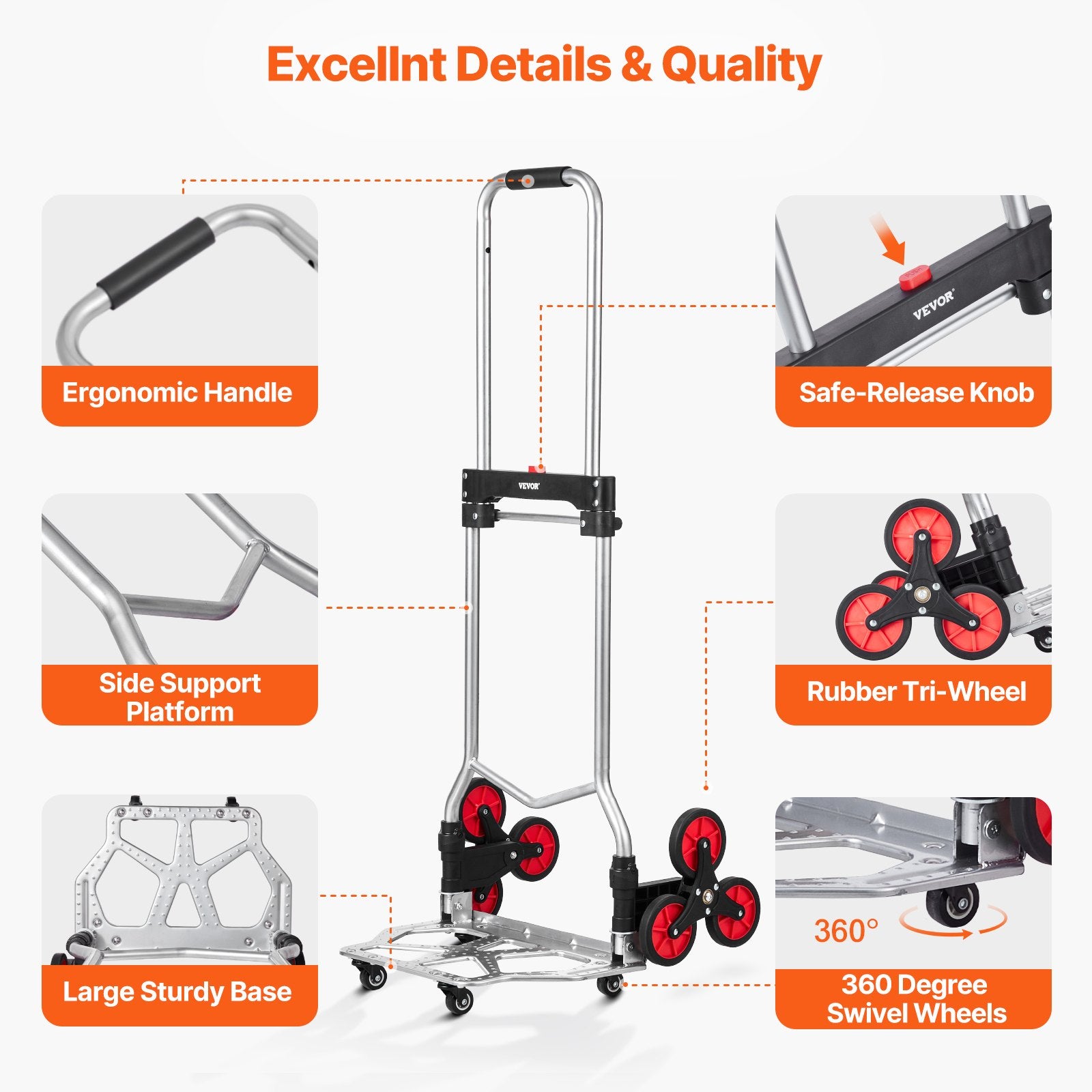 Mobility & Accessibility: VEVOR Stair Climbing Cart Heavy Duty Folding Hand Truck Dolly 118 kg 10 Wheels