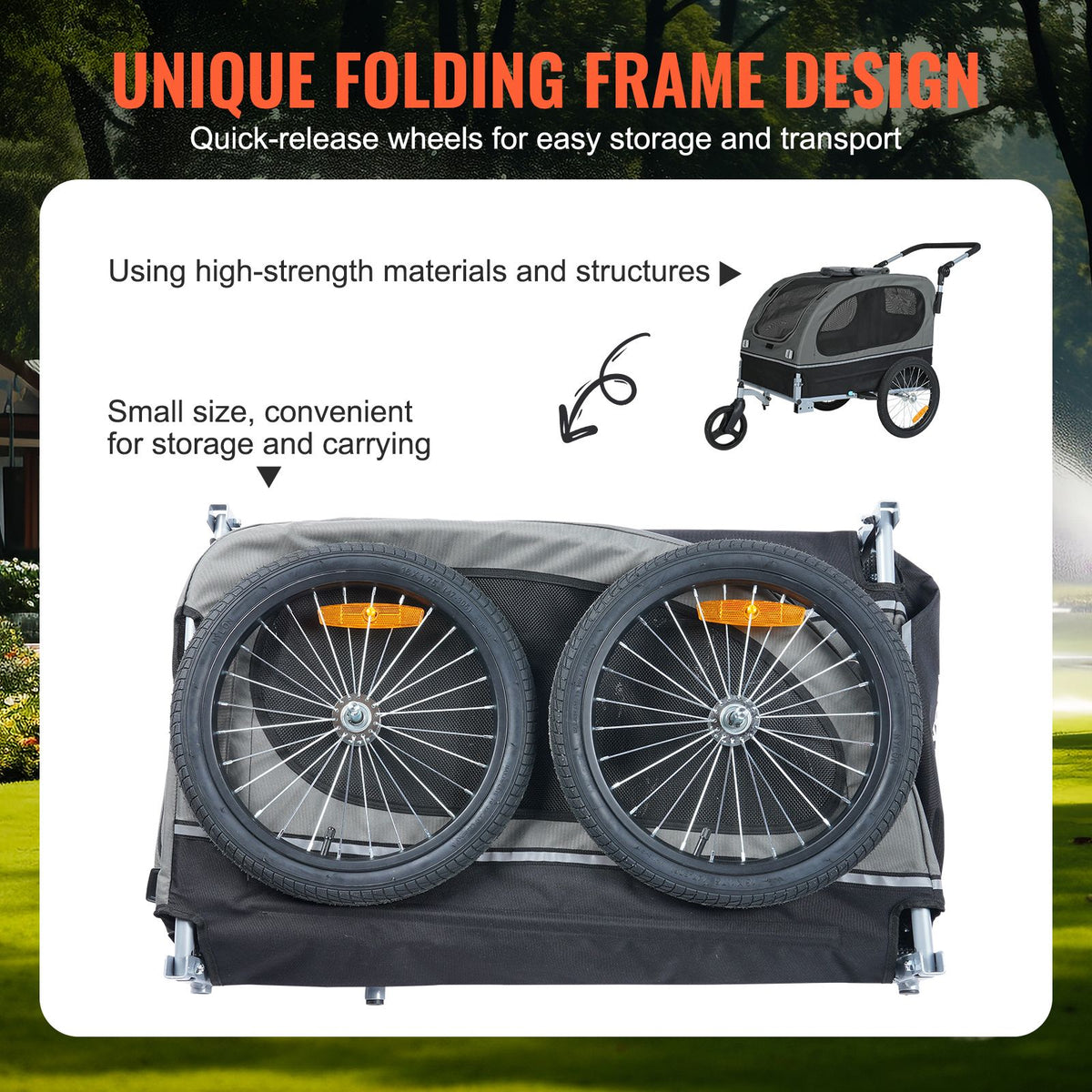 Dog Bike Trailer, Supports up to 40 kg, 2-in-1 Pet Stroller Cart Bicycle Carrier, Easy Folding Cart Frame with Quick Release Wheels, Universal Bicycle Coupler, Reflectors, Flag, Black/Gray