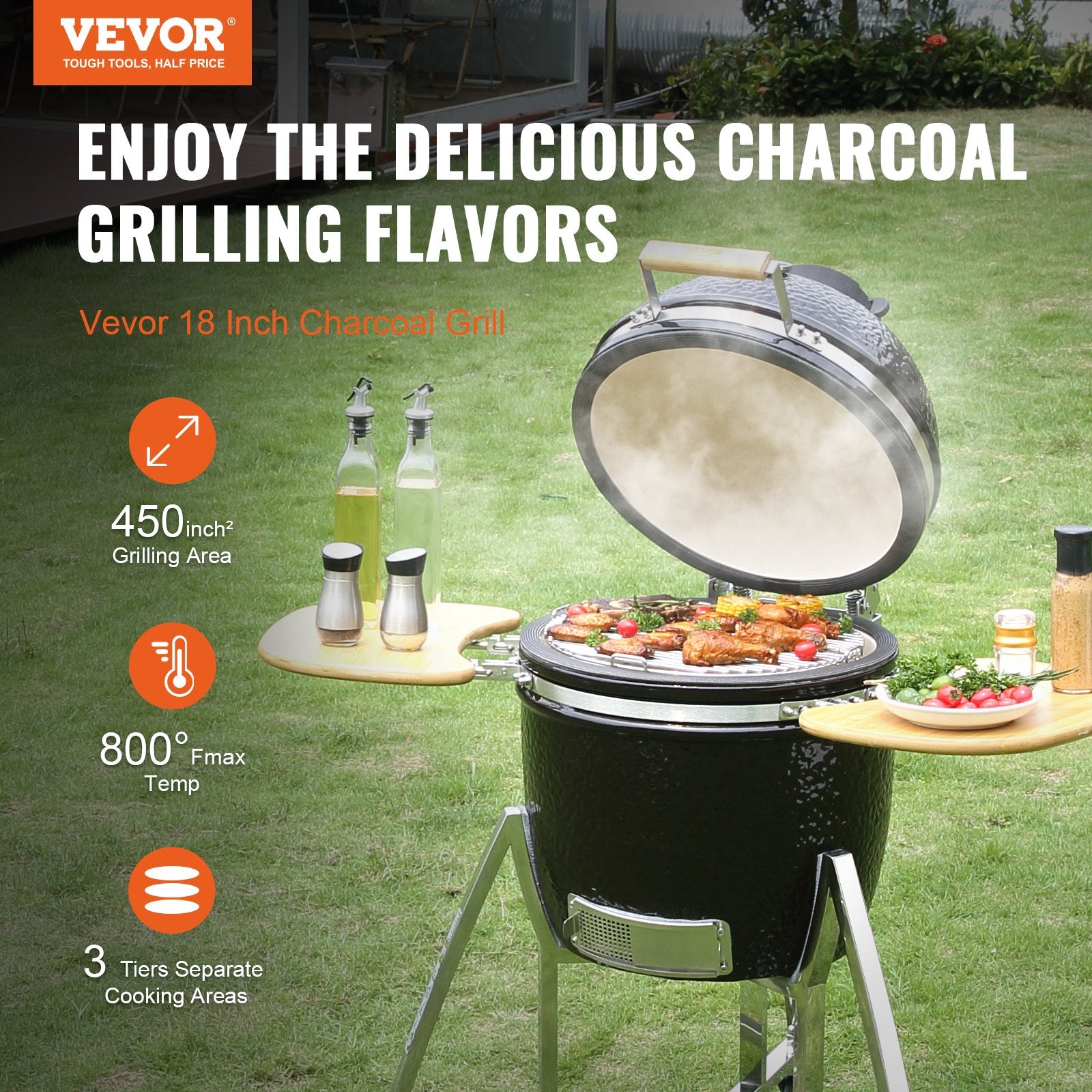 BBQ Tools: VEVOR Portable Charcoal Grill, Propane Gas Grills with Cover and Cart, Heavy Duty Stainless Steel BBQ Grill, Mini Smoker for Outdoor Cooking, Barbecue Camping, Picnic, and Backyard, Black