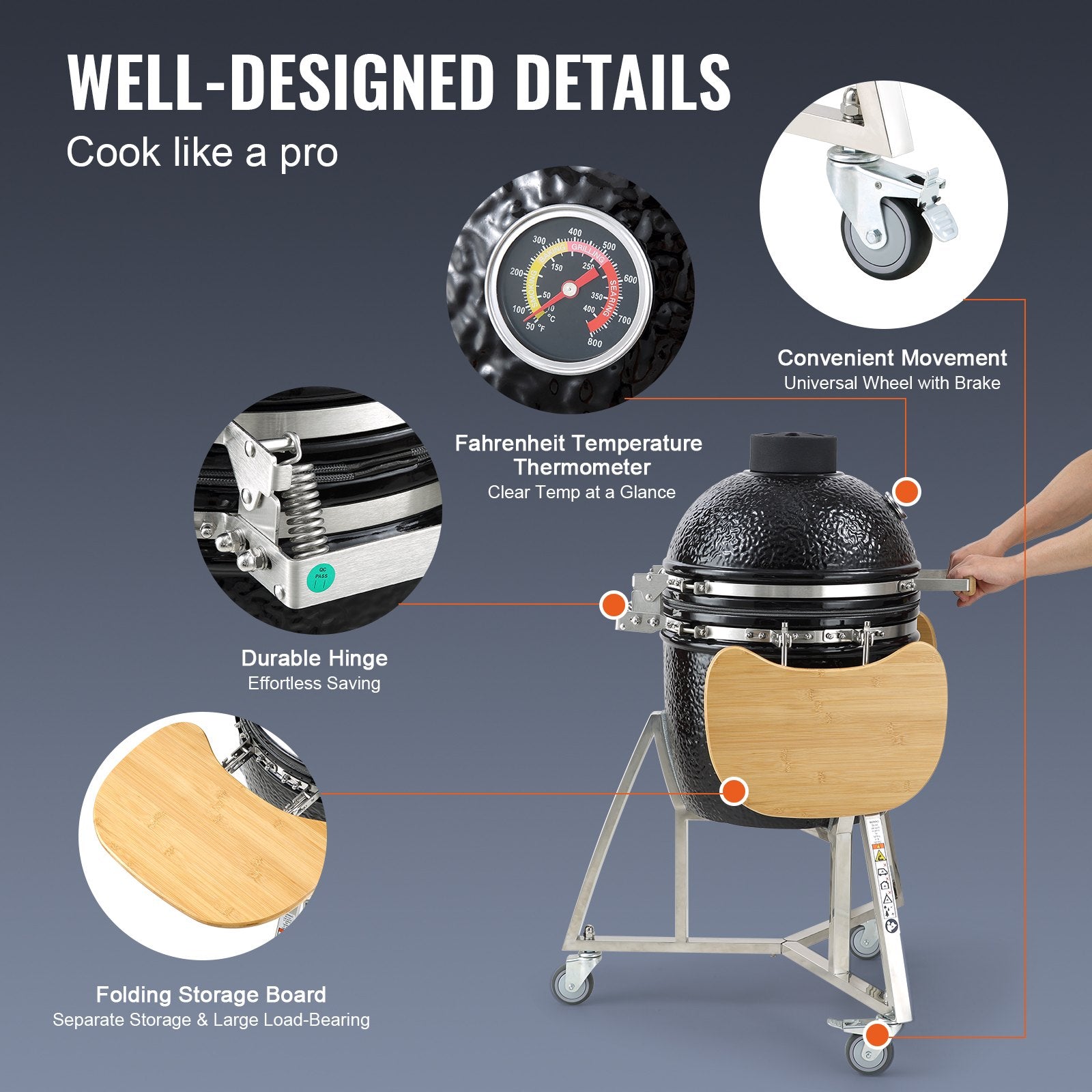 BBQ Tools: VEVOR Portable Charcoal Grill, Propane Gas Grills with Cover and Cart, Heavy Duty Stainless Steel BBQ Grill, Mini Smoker for Outdoor Cooking, Barbecue Camping, Picnic, and Backyard, Black