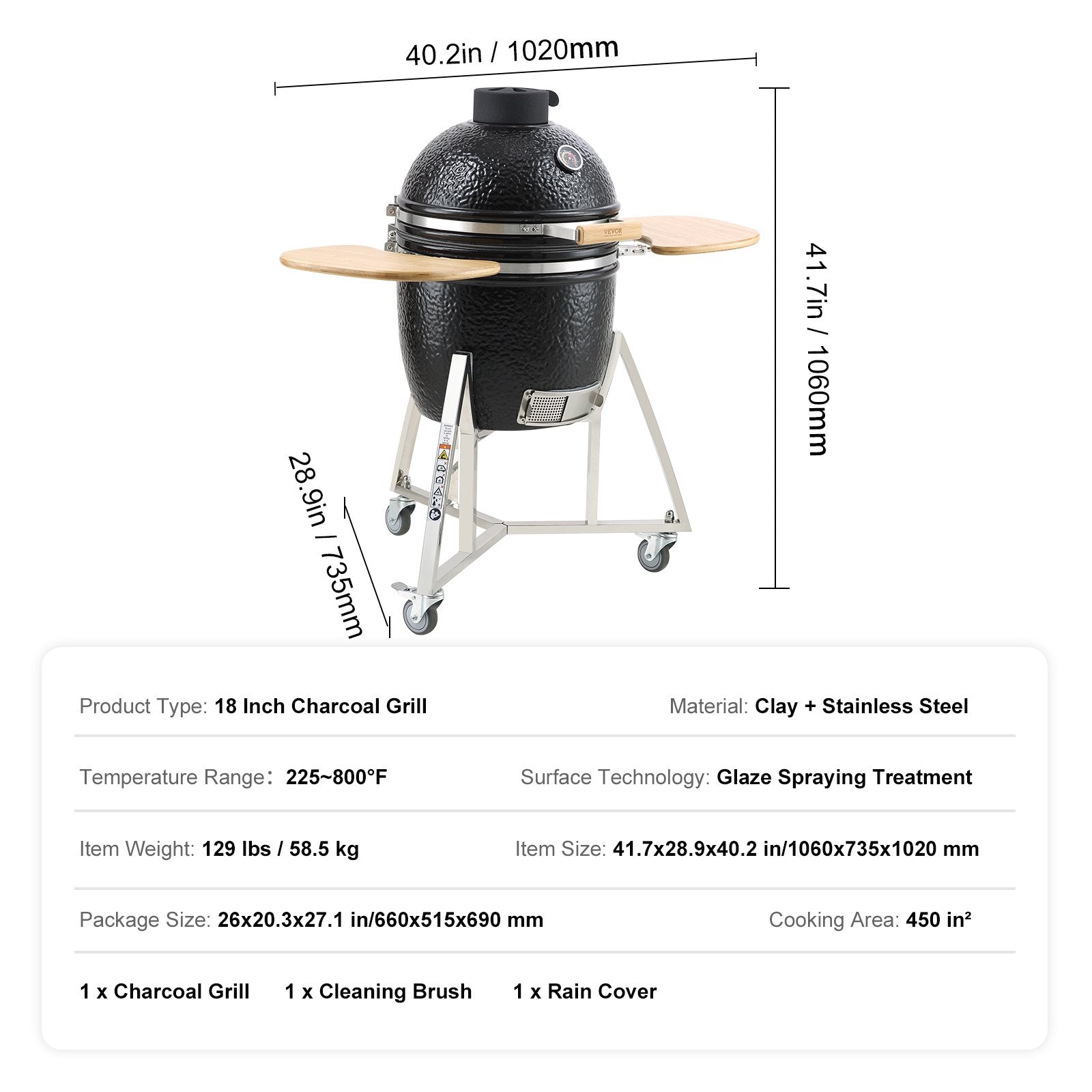 BBQ Tools: VEVOR Portable Charcoal Grill, Propane Gas Grills with Cover and Cart, Heavy Duty Stainless Steel BBQ Grill, Mini Smoker for Outdoor Cooking, Barbecue Camping, Picnic, and Backyard, Black