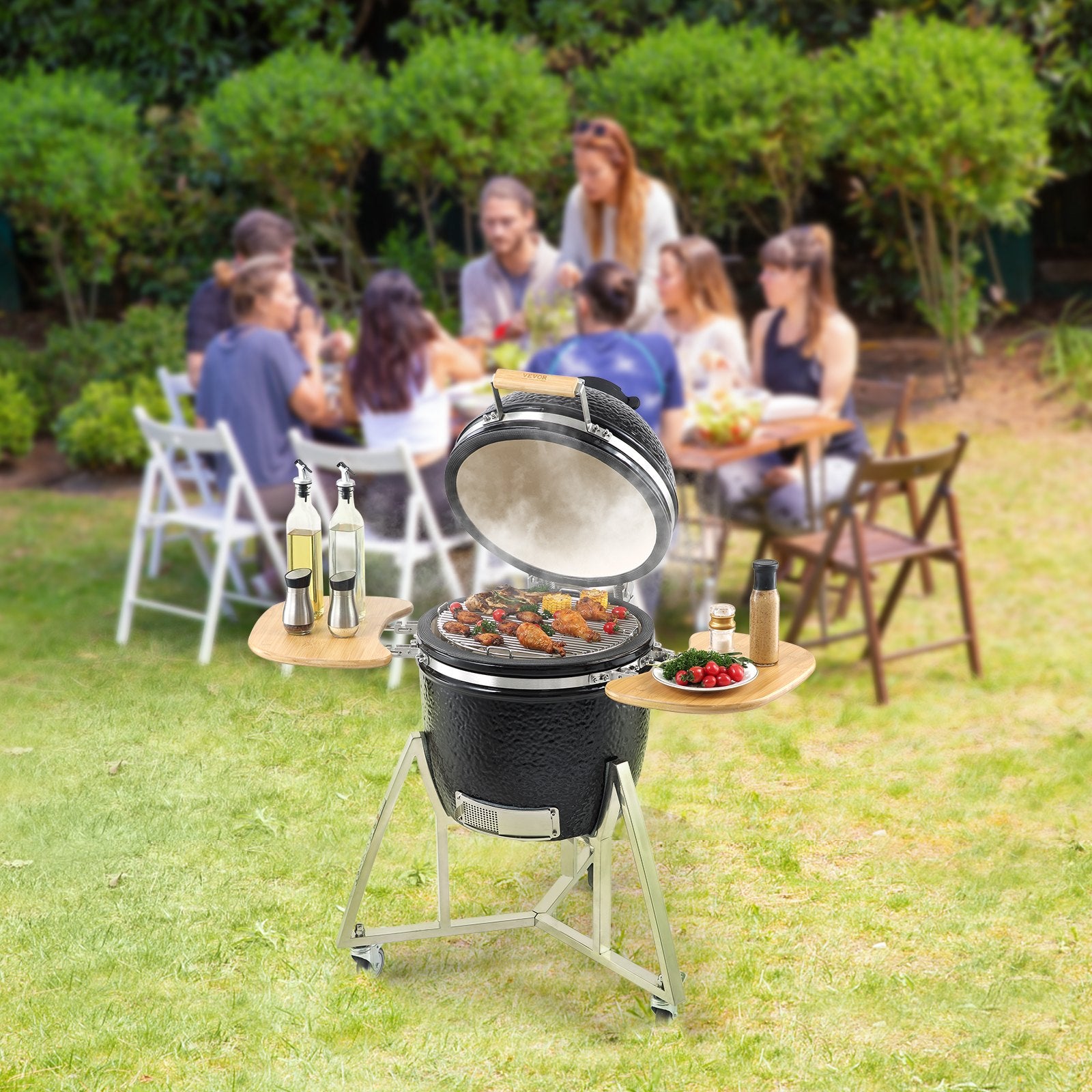 BBQ Tools: VEVOR Portable Charcoal Grill, Propane Gas Grills with Cover and Cart, Heavy Duty Stainless Steel BBQ Grill, Mini Smoker for Outdoor Cooking, Barbecue Camping, Picnic, and Backyard, Black