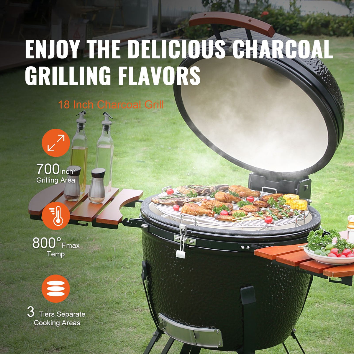 Portable Charcoal Grill, Propane Gas Grills with Cover and Cart, Heavy Duty Stainless Steel BBQ Grill, Mini Smoker for Outdoor Cooking, Barbecue Camping, Picnic, and Backyard, Black