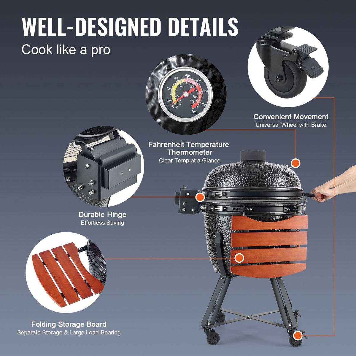 Portable Charcoal Grill, Propane Gas Grills with Cover and Cart, Heavy Duty Stainless Steel BBQ Grill, Mini Smoker for Outdoor Cooking, Barbecue Camping, Picnic, and Backyard, Black