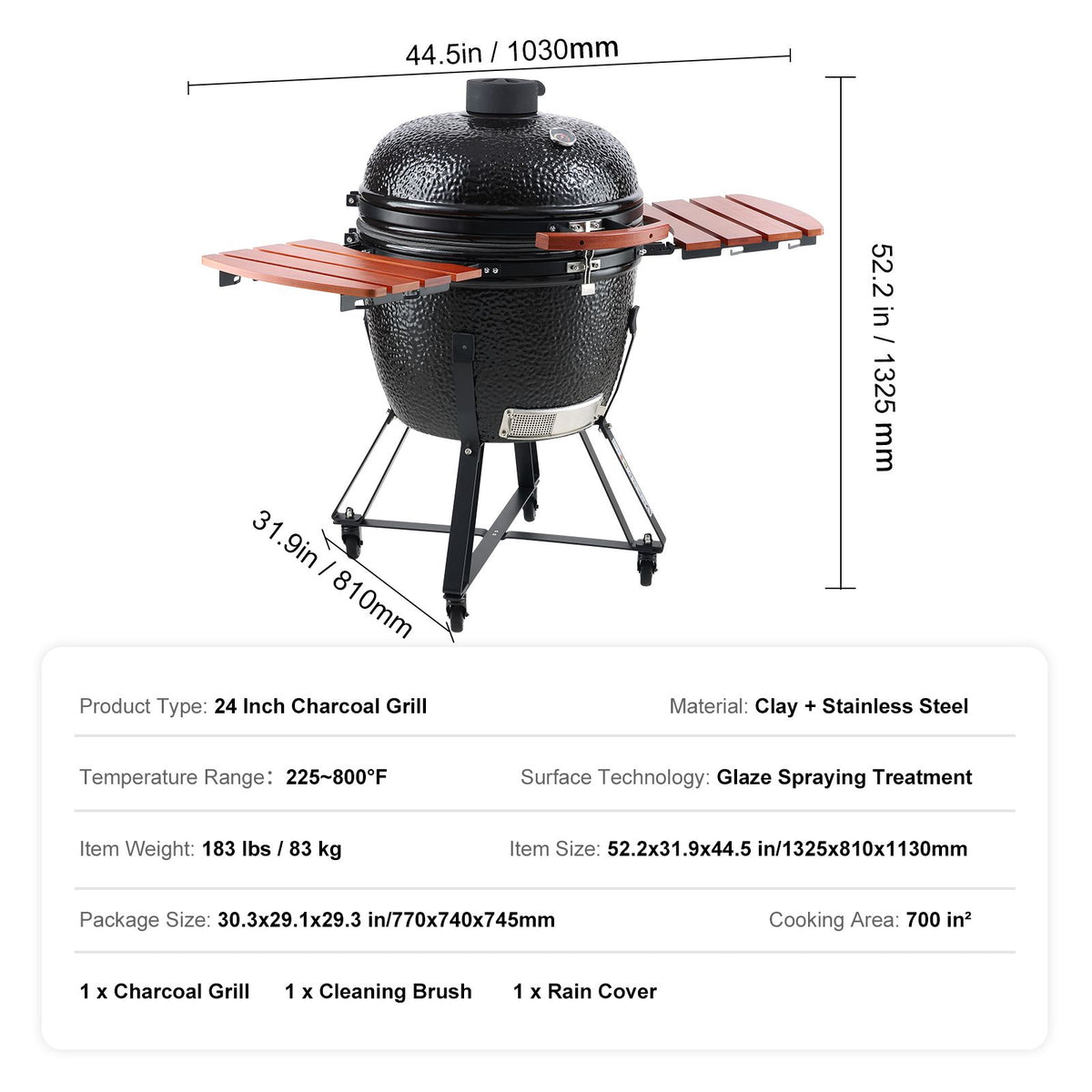 Portable Charcoal Grill, Propane Gas Grills with Cover and Cart, Heavy Duty Stainless Steel BBQ Grill, Mini Smoker for Outdoor Cooking, Barbecue Camping, Picnic, and Backyard, Black