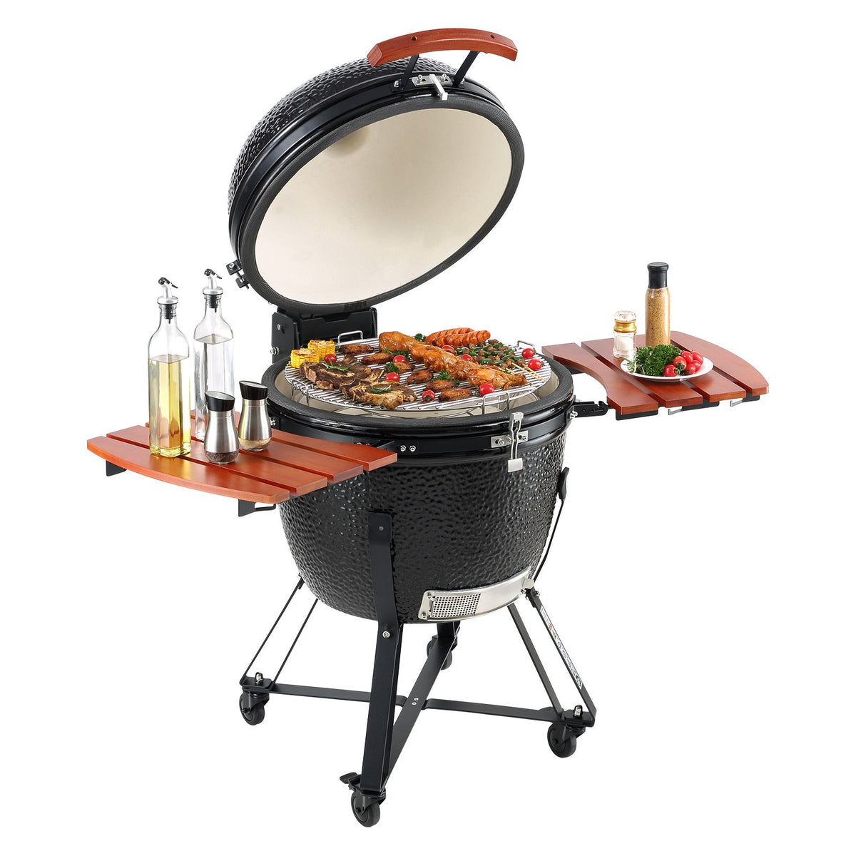 Portable Charcoal Grill, Propane Gas Grills with Cover and Cart, Heavy Duty Stainless Steel BBQ Grill, Mini Smoker for Outdoor Cooking, Barbecue Camping, Picnic, and Backyard, Black