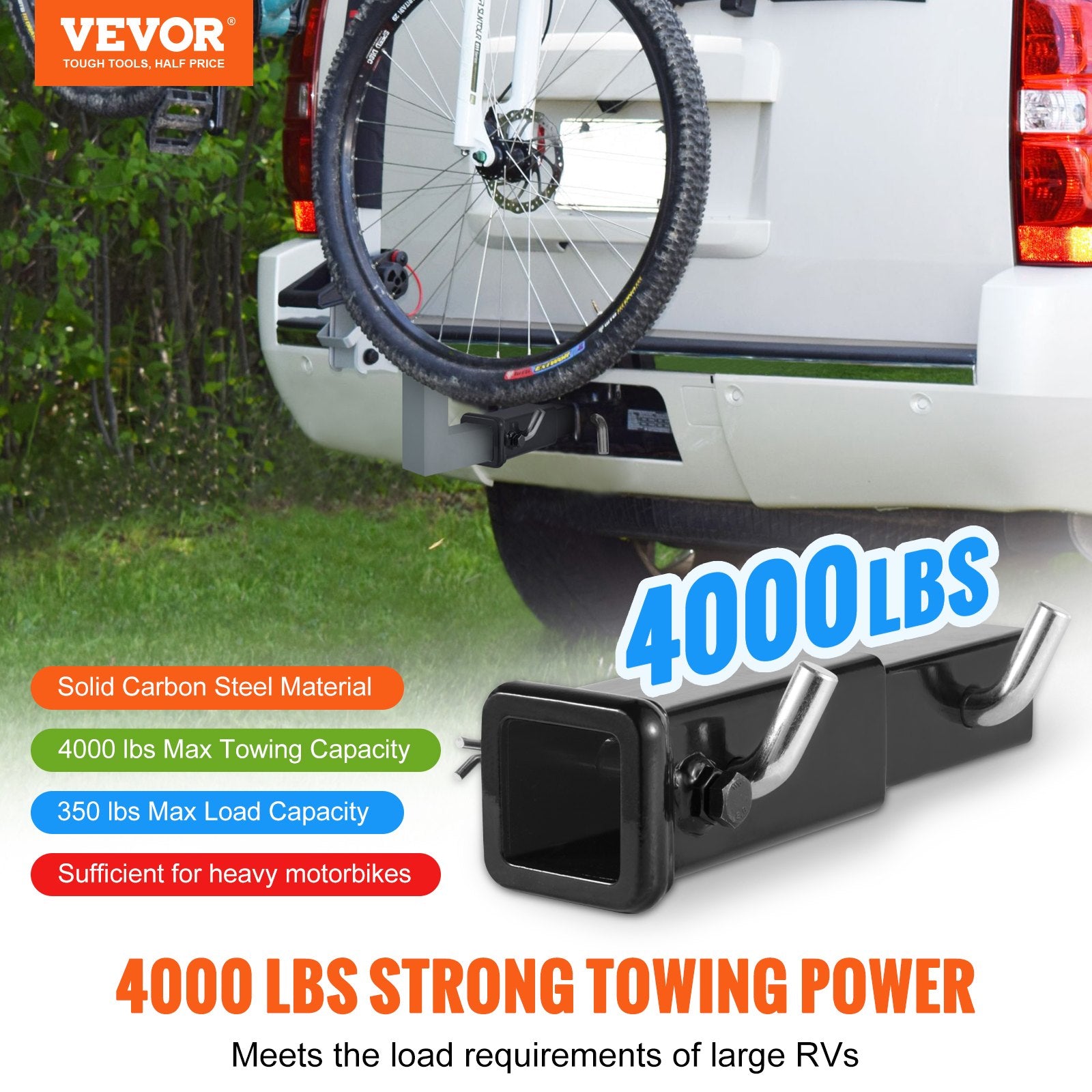 Automotive Repair & Speciality Tools: VEVOR Trailer Hitch Extender, Fits for 2" Receiver Hitch Adapter, Trailer Hitch Extension Tube Extender, 7" Extension Length, 4000 lbs Towing Capacity, Hitch Pins, Clips, Bolt and Nut Included, Black
