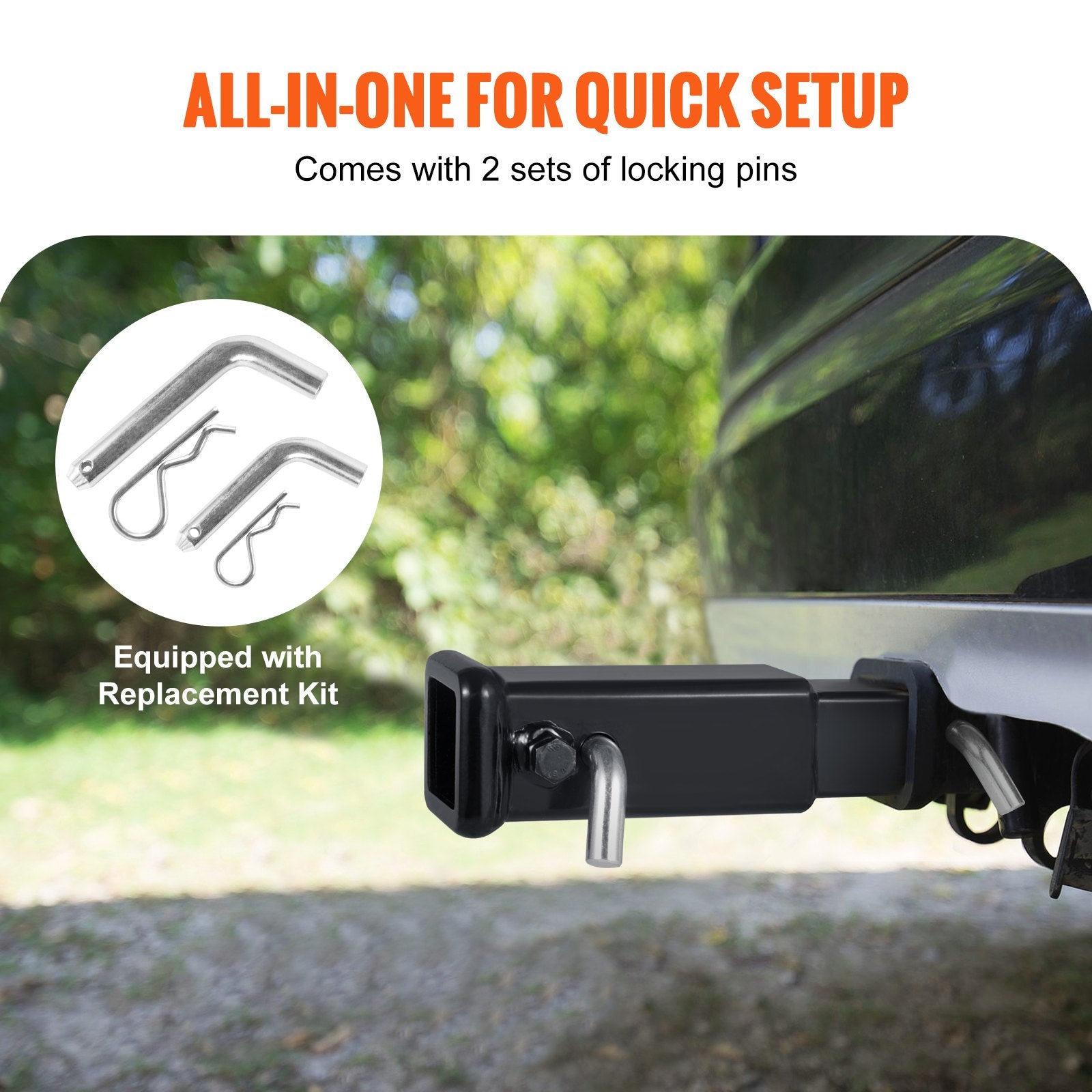 Automotive Repair & Speciality Tools: VEVOR Trailer Hitch Extender, Fits for 2" Receiver Hitch Adapter, Trailer Hitch Extension Tube Extender, 7" Extension Length, 4000 lbs Towing Capacity, Hitch Pins, Clips, Bolt and Nut Included, Black
