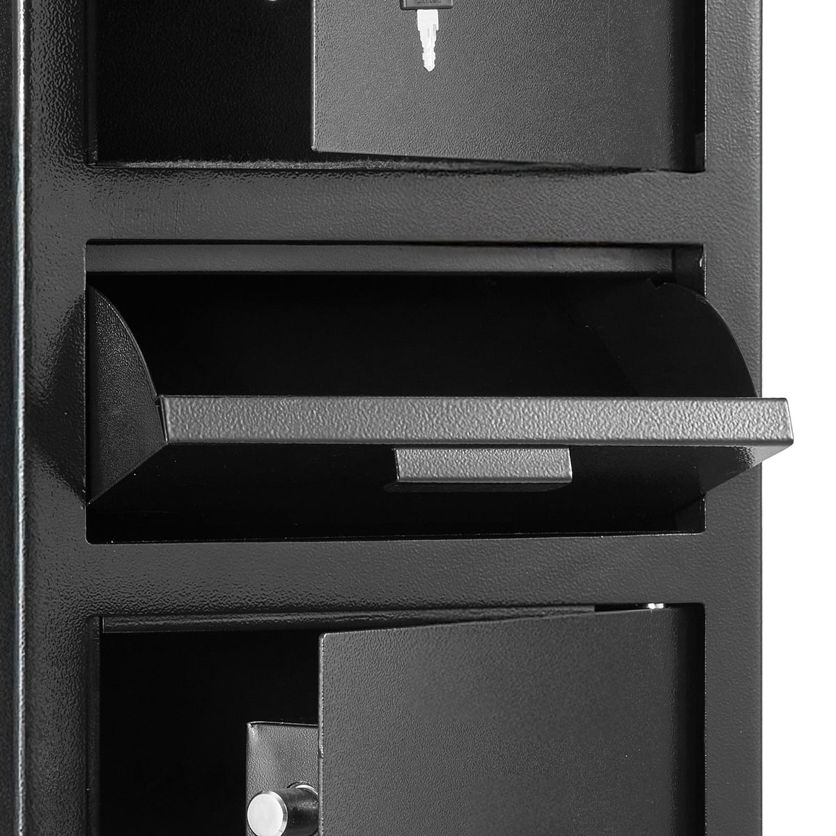 3.6 Cubic Feet Drop Safe, Large Capacity Front Drop Slot Safe Box with Digital Keypad, Heavy Duty 3 Tiers Cash Depository Box with Spare Keys for Cash, Bank Slip, Jewelry, Document, Bill, Black