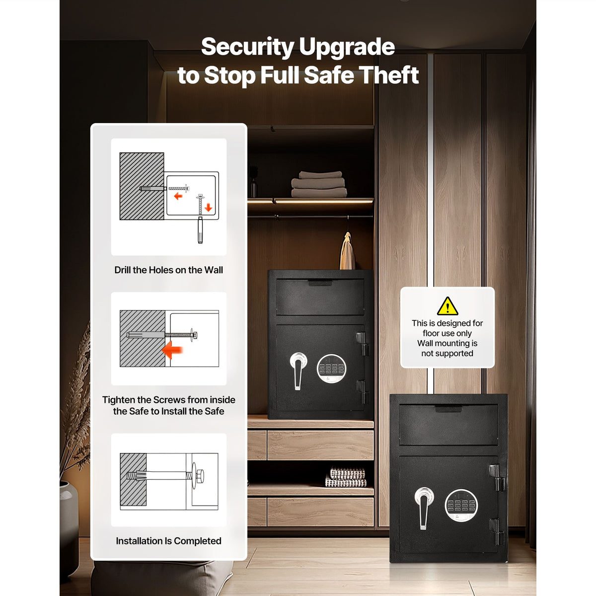 1.2 Cubic Feet Drop Safe, Large Capacity Front Drop Slot Safe Box with Digital Keypad, Heavy Duty 2 Tiers Cash Depository Box with Spare Keys for Cash, Bank Slip, Jewelry, Document, Bill, Black