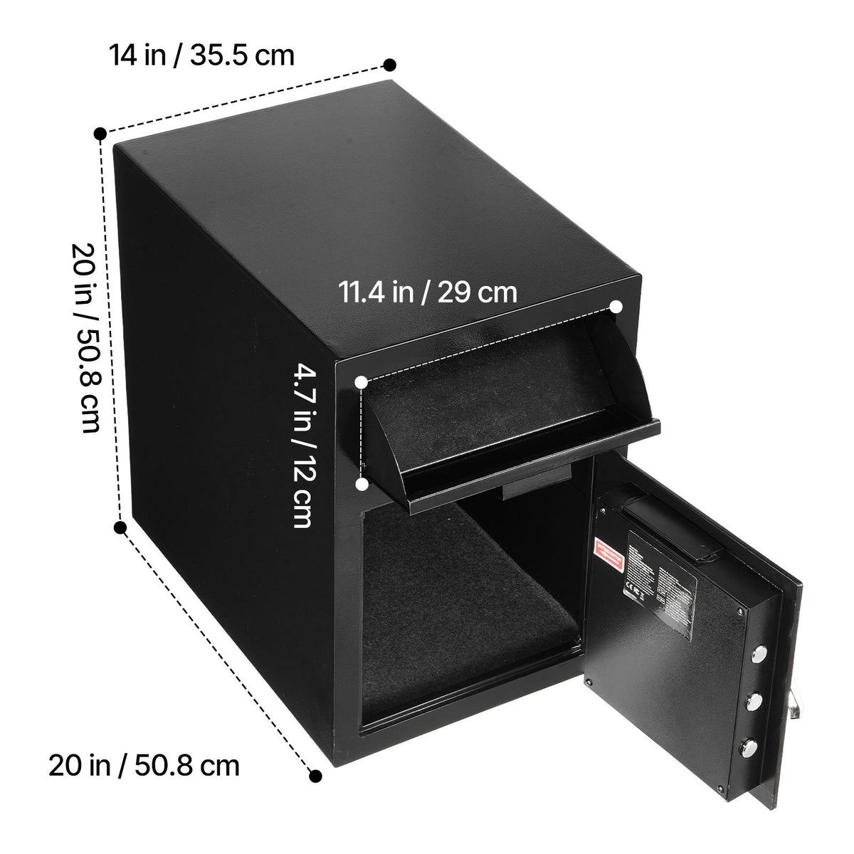 1.2 Cubic Feet Drop Safe, Large Capacity Front Drop Slot Safe Box with Digital Keypad, Heavy Duty 2 Tiers Cash Depository Box with Spare Keys for Cash, Bank Slip, Jewelry, Document, Bill, Black