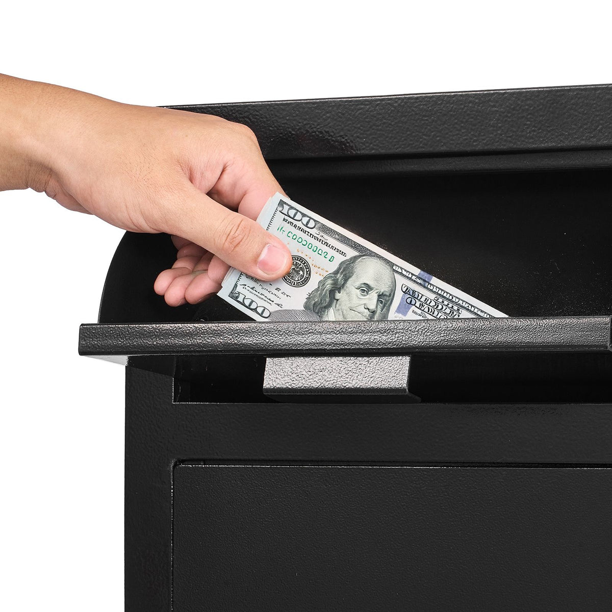 1.2 Cubic Feet Drop Safe, Large Capacity Front Drop Slot Safe Box with Digital Keypad, Heavy Duty 2 Tiers Cash Depository Box with Spare Keys for Cash, Bank Slip, Jewelry, Document, Bill, Black