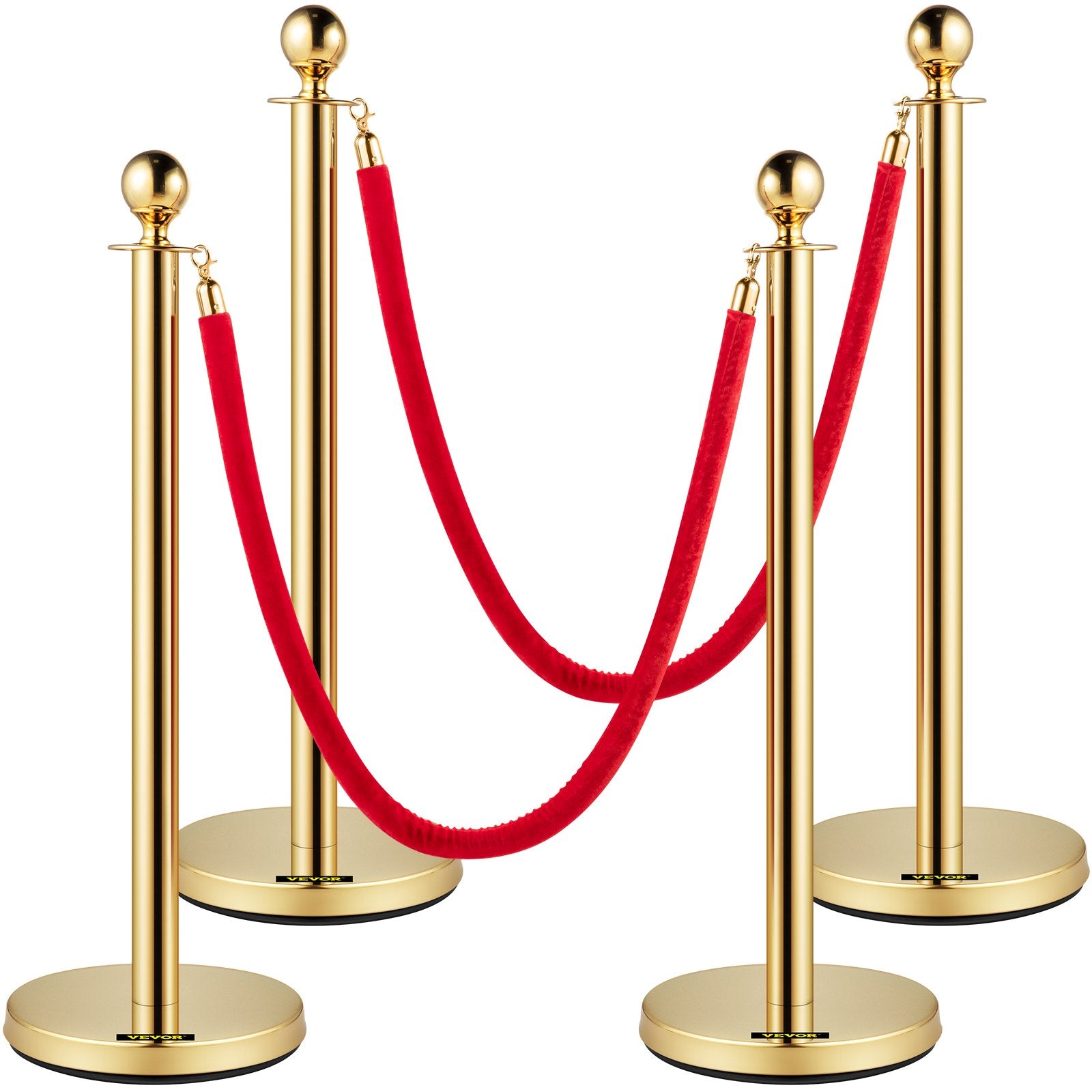 Tents: VEVOR Velvet Ropes and Posts, 5 ft/1.5 m Red Rope, Stainless Steel Gold Stanchion with Ball Top, Red Crowd Control Barrier Used for Theaters, Party, Wedding, Exhibition, Ticket Offices 4 packSets