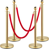 Tents: VEVOR Velvet Ropes and Posts, 5 ft/1.5 m Red Rope, Stainless Steel Gold Stanchion with Ball Top, Red Crowd Control Barrier Used for Theaters, Party, Wedding, Exhibition, Ticket Offices 4 packSets