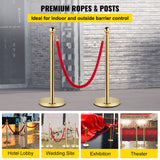 Tents: VEVOR Velvet Ropes and Posts, 5 ft/1.5 m Red Rope, Stainless Steel Gold Stanchion with Ball Top, Red Crowd Control Barrier Used for Theaters, Party, Wedding, Exhibition, Ticket Offices 4 packSets
