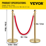 Tents: VEVOR Velvet Ropes and Posts, 5 ft/1.5 m Red Rope, Stainless Steel Gold Stanchion with Ball Top, Red Crowd Control Barrier Used for Theaters, Party, Wedding, Exhibition, Ticket Offices 4 packSets