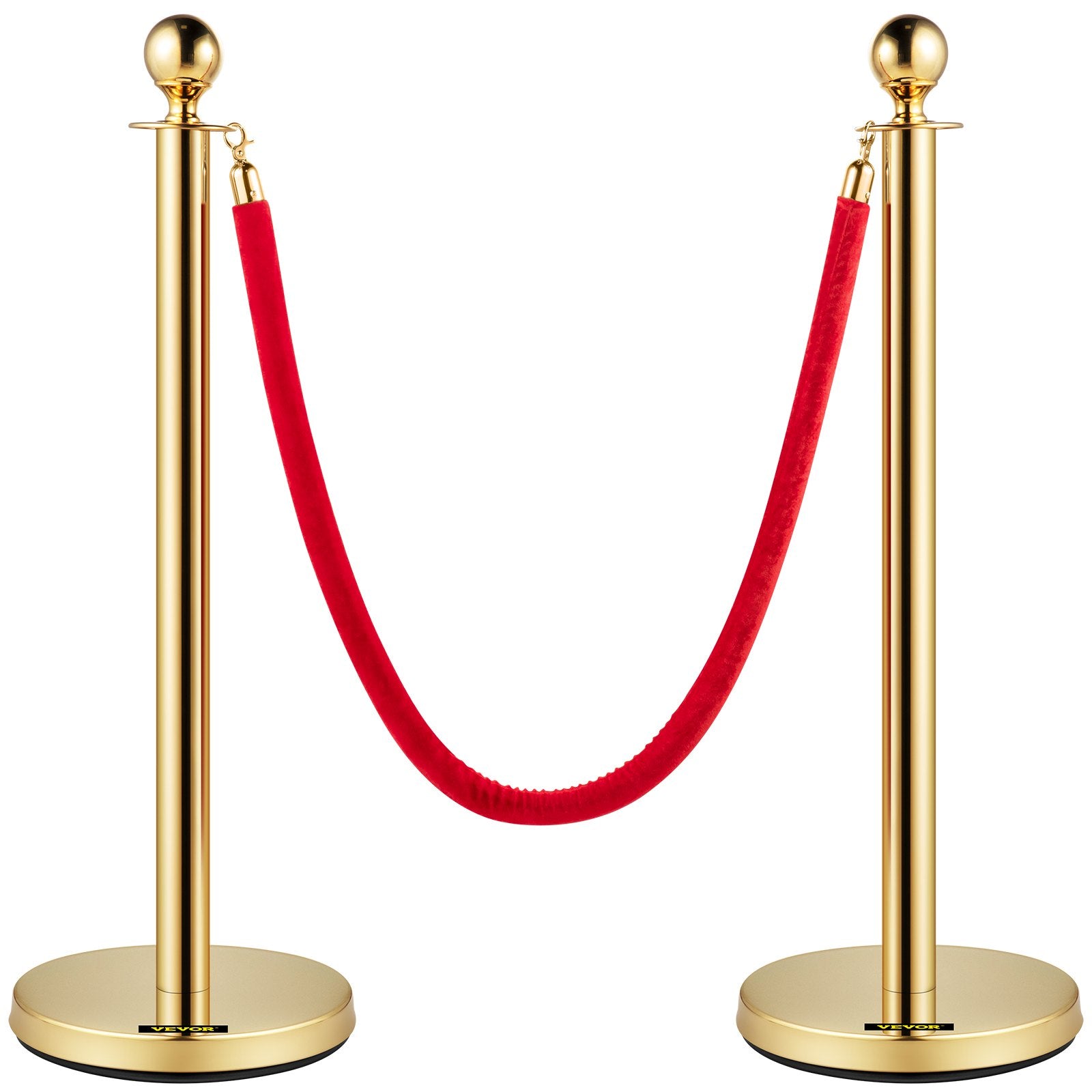 Tents: VEVOR Velvet Ropes and Posts, 5 ft/1.5 m Red Rope, Stainless Steel Gold Stanchion with Ball Top, Red Crowd Control Barrier Used for Theaters, Party, Wedding, Exhibition, Ticket Offices 4 packSets