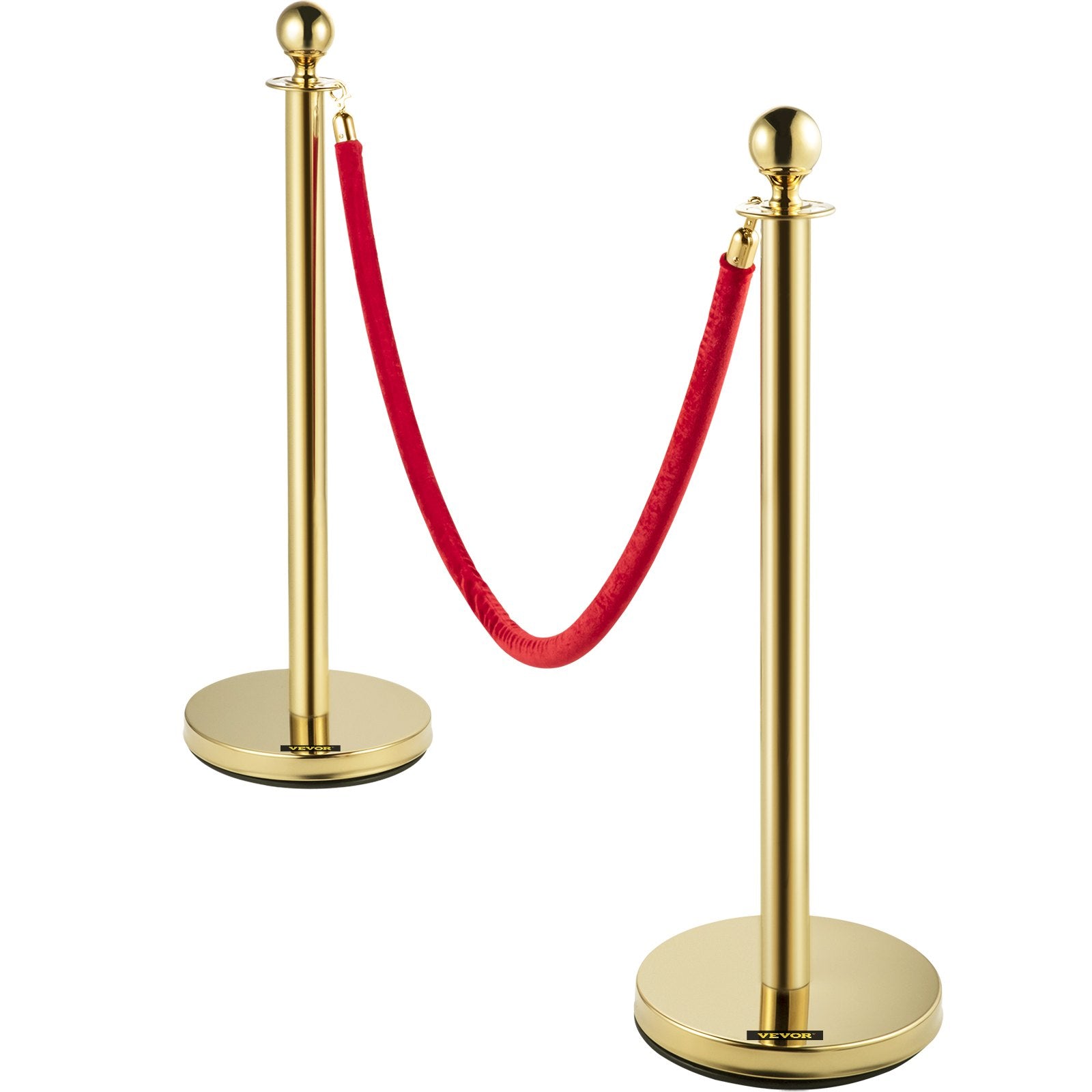 Tents: VEVOR Velvet Ropes and Posts, 5 ft/1.5 m Red Rope, Stainless Steel Gold Stanchion with Ball Top, Red Crowd Control Barrier Used for Theaters, Party, Wedding, Exhibition, Ticket Offices 4 packSets