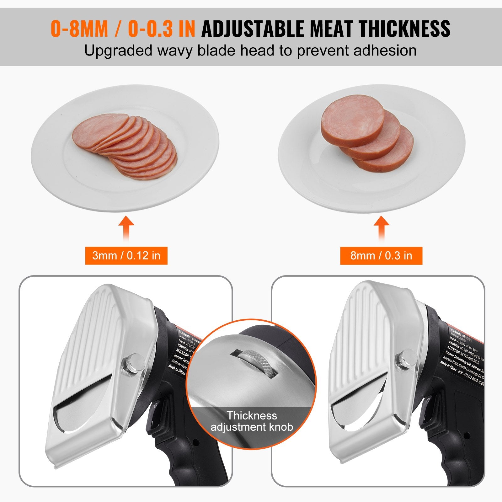 Chainsaws: VEVOR Electric Shawarma Knife, 80W Professional Turkish Kebab Knife, Commercial Stainless Steel Gyro Cutter, Doner Kebab Meat Slicer with 2 Blades, Φ4"/100mm Blade Diameter, 0-8mm Adjustable Thickness