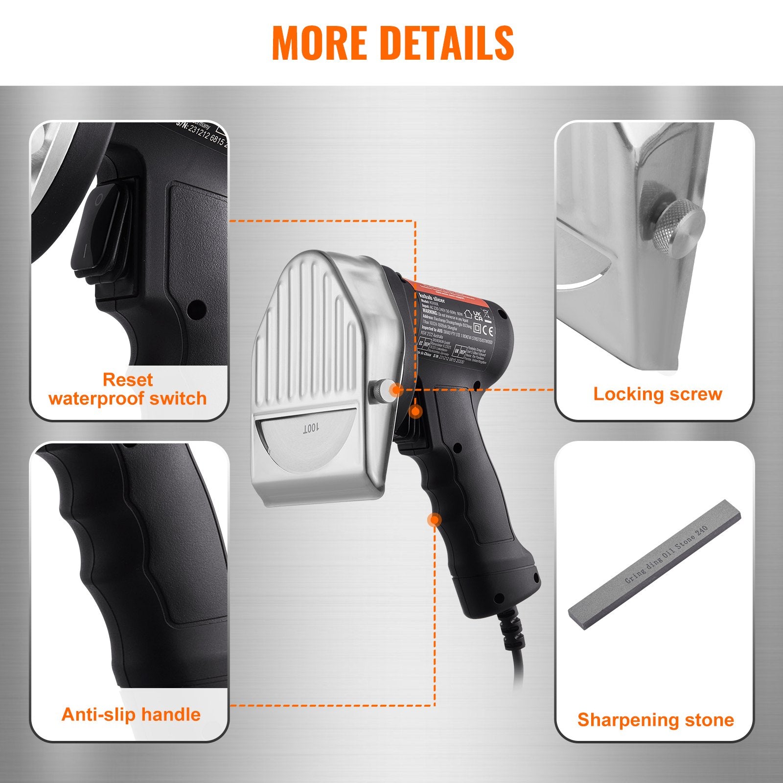 Chainsaws: VEVOR Electric Shawarma Knife, 80W Professional Turkish Kebab Knife, Commercial Stainless Steel Gyro Cutter, Doner Kebab Meat Slicer with 2 Blades, Φ4"/100mm Blade Diameter, 0-8mm Adjustable Thickness