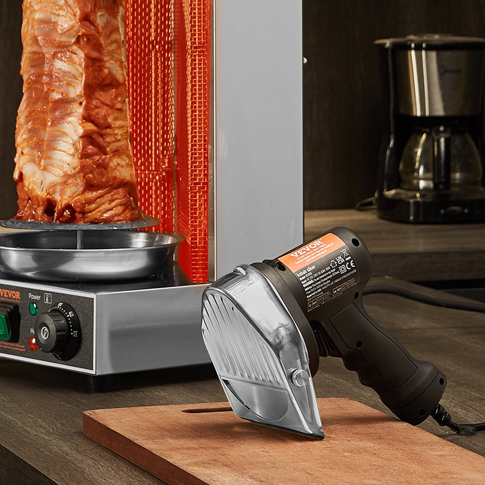 Chainsaws: VEVOR Electric Shawarma Knife, 80W Professional Turkish Kebab Knife, Commercial Stainless Steel Gyro Cutter, Doner Kebab Meat Slicer with 2 Blades, Φ4"/100mm Blade Diameter, 0-8mm Adjustable Thickness