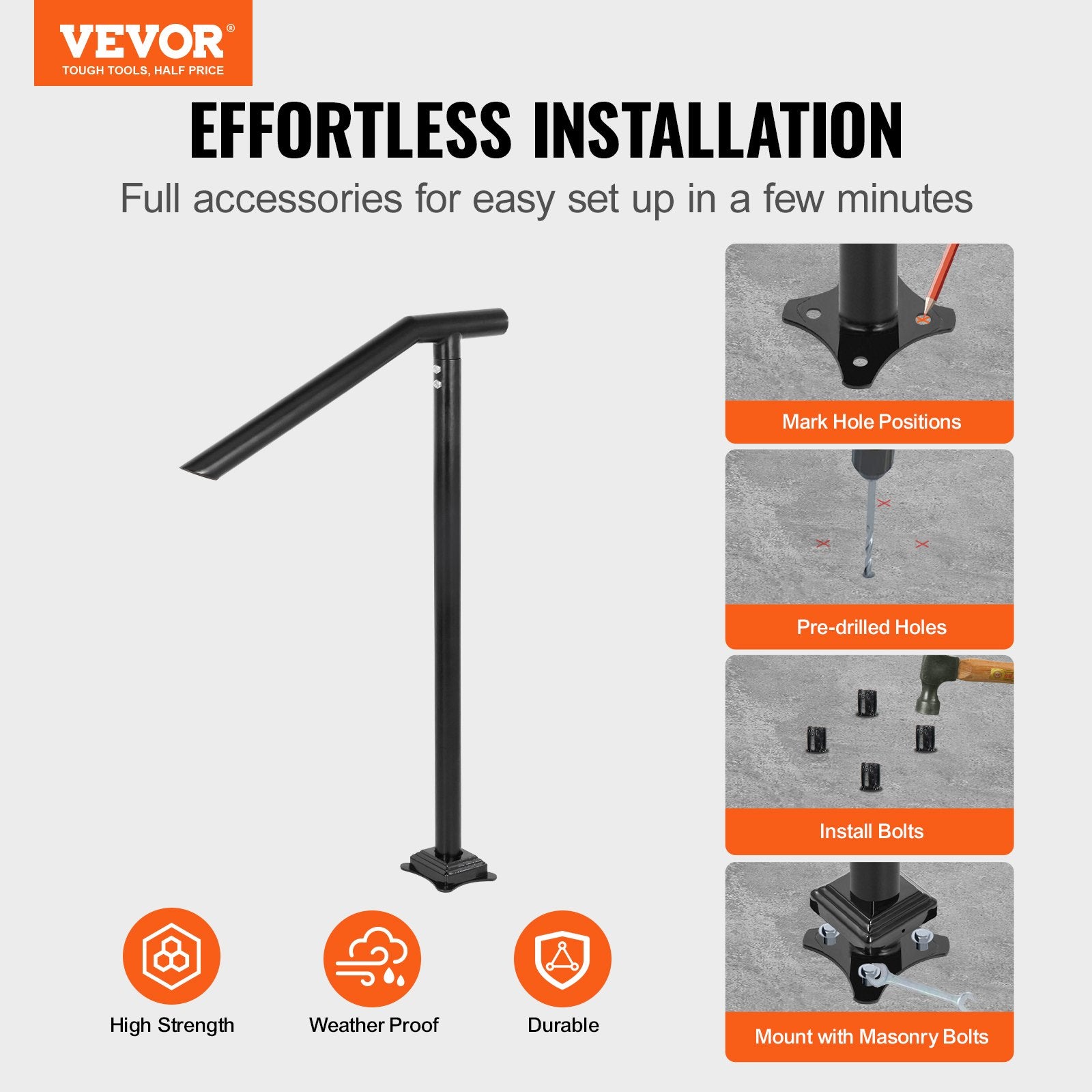 Door Hardware: VEVOR 1-3 Step Handrail Railing for Steps Steel 150 kg Capacity with Screw Kit