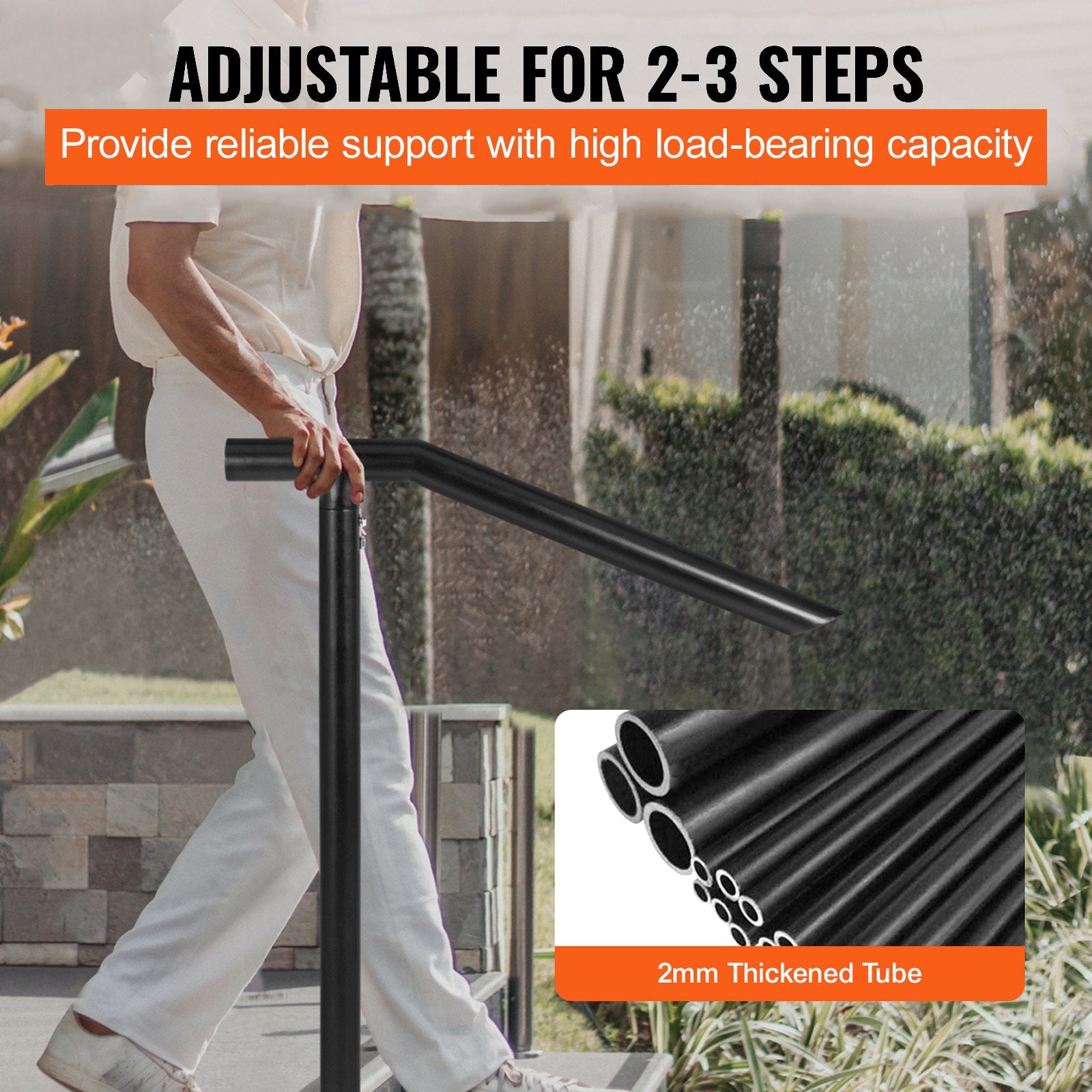 Door Hardware: VEVOR 1-3 Step Handrail Railing for Steps Steel 150 kg Capacity with Screw Kit