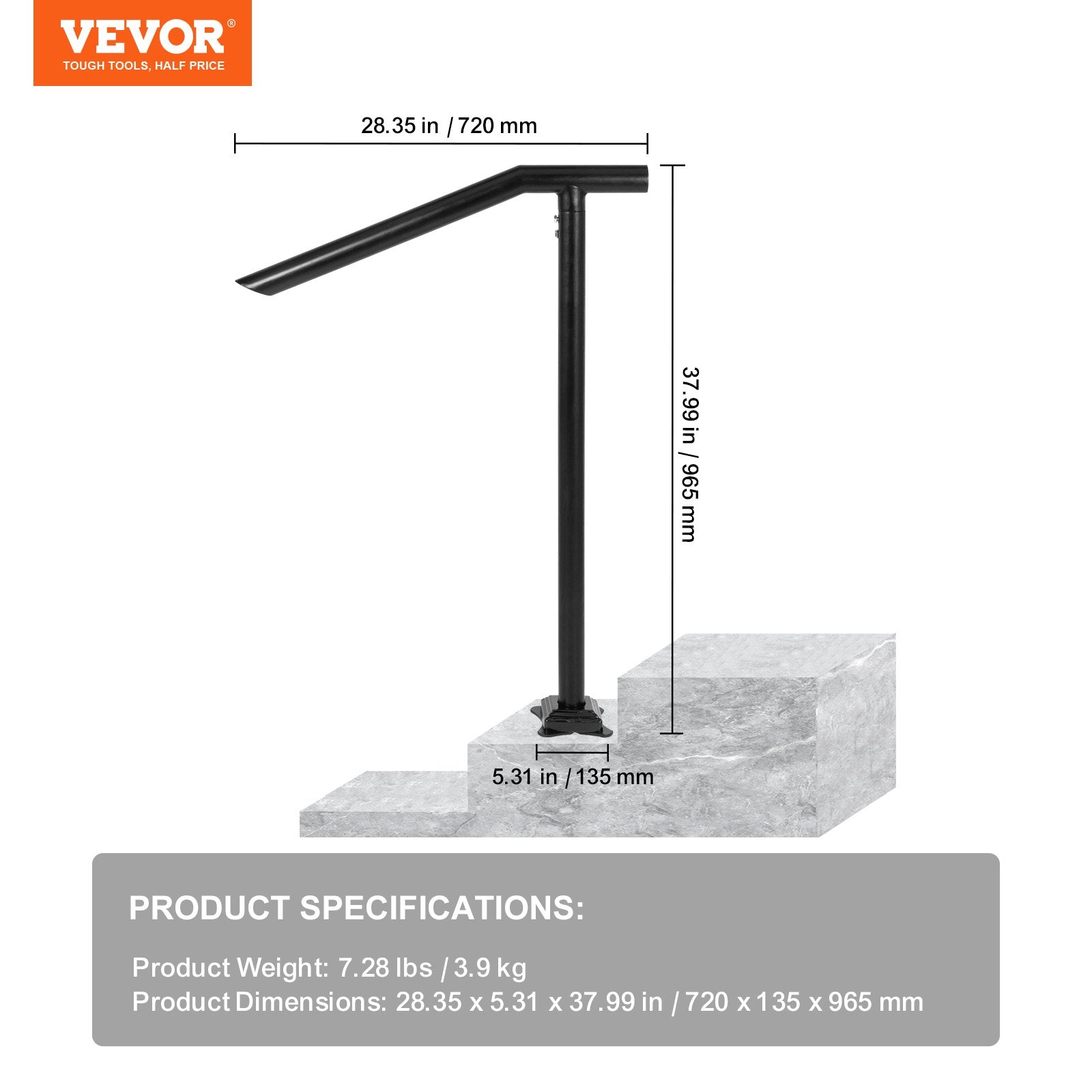 Door Hardware: VEVOR 1-3 Step Handrail Railing for Steps Steel 150 kg Capacity with Screw Kit