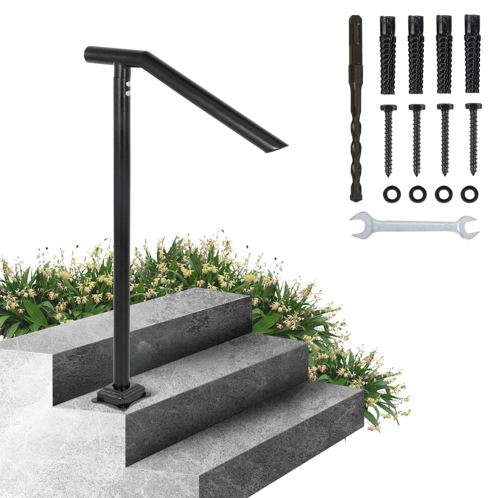 Door Hardware: VEVOR 1-3 Step Handrail Railing for Steps Steel 150 kg Capacity with Screw Kit