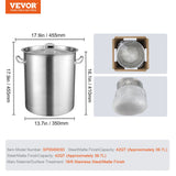 Food Warmers & Chafing Dishes: VEVOR Stainless Steel Stockpot, 42 Quart Large Cooking Pots, Multipurpose Cookware Sauce Pot with Lid & Handle, Heavy Duty Commercial Grade Stock Pot, Sanding Treatment, for Large Groups Events Silver