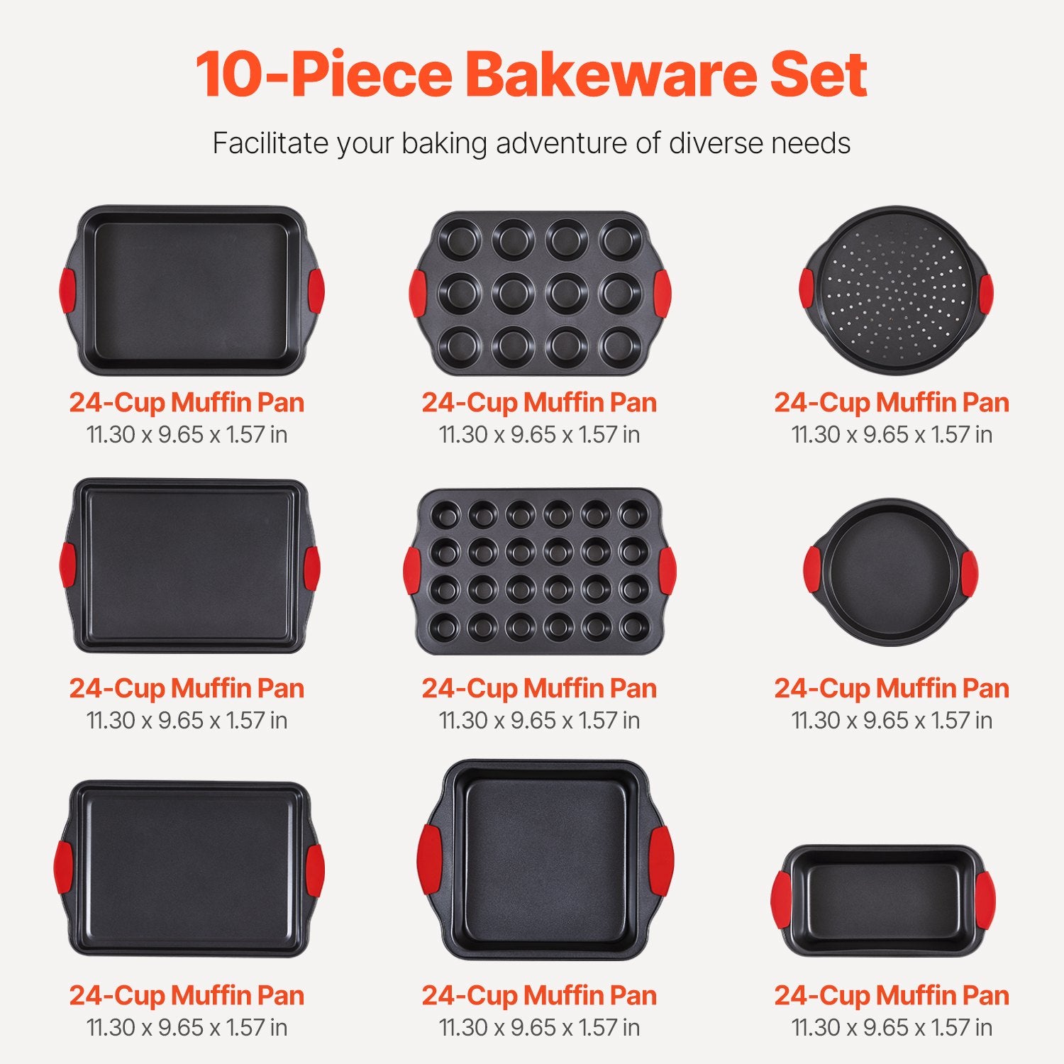 Bakeware & Accessories: VEVOR Baking Pan Set 10-Piece Nonstick Carbon Steel Set with Silicone Handles