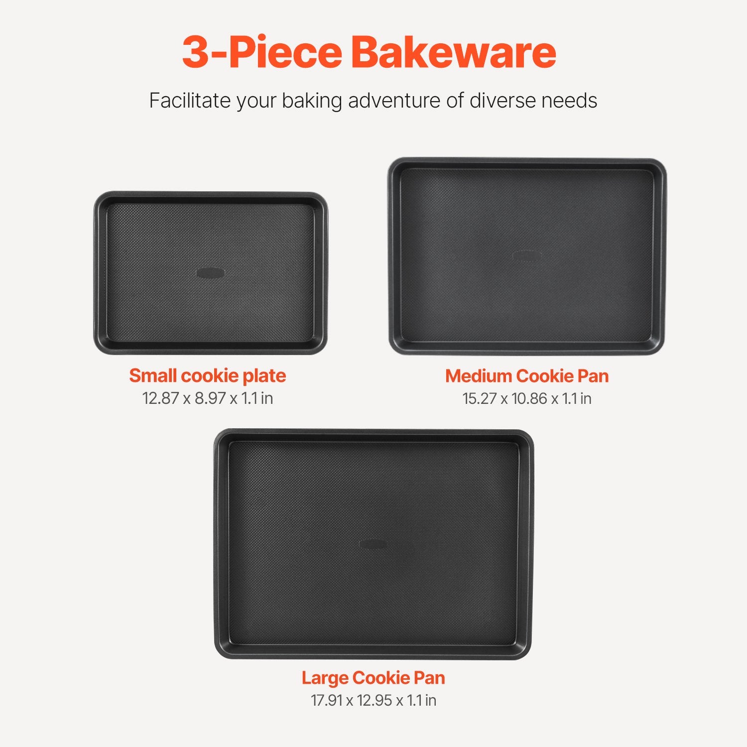 Bakeware & Accessories: VEVOR Baking Pan Set 3-Piece Nonstick Carbon Steel Set with Silicone Handles