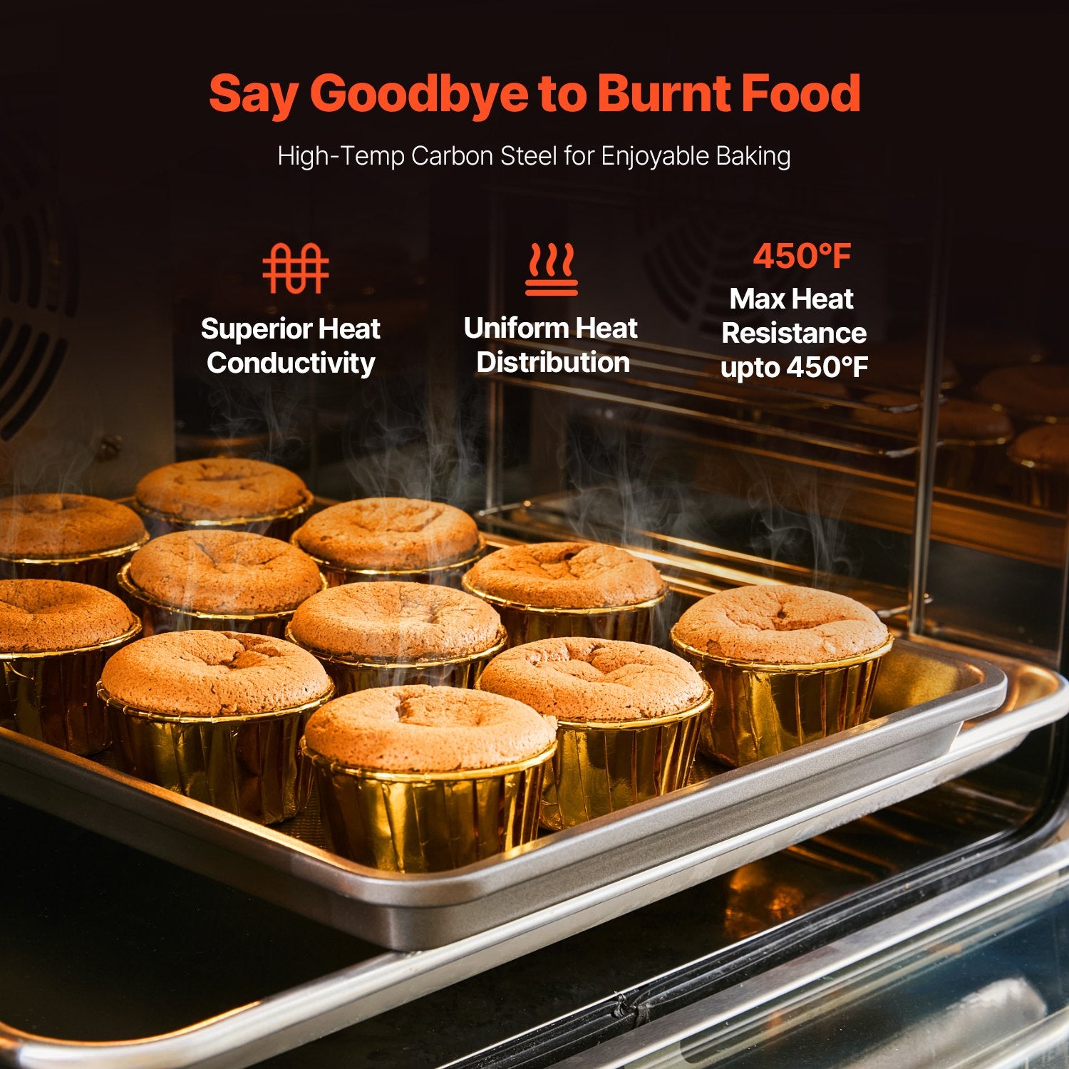 Bakeware & Accessories: VEVOR Baking Pan Set 3-Piece Nonstick Carbon Steel Set with Silicone Handles