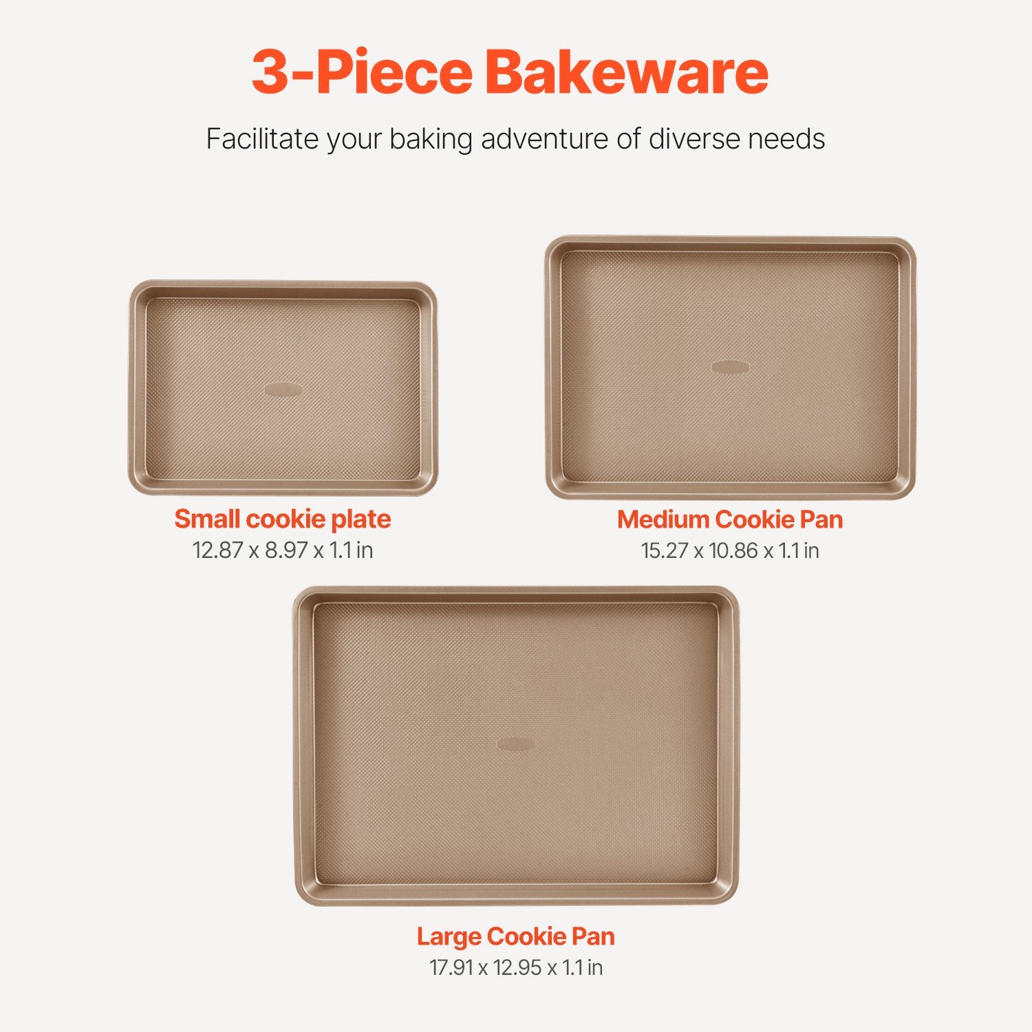 Bakeware & Accessories: VEVOR Baking Pan Set 3-Piece Nonstick Carbon Steel Set with Silicone Handles