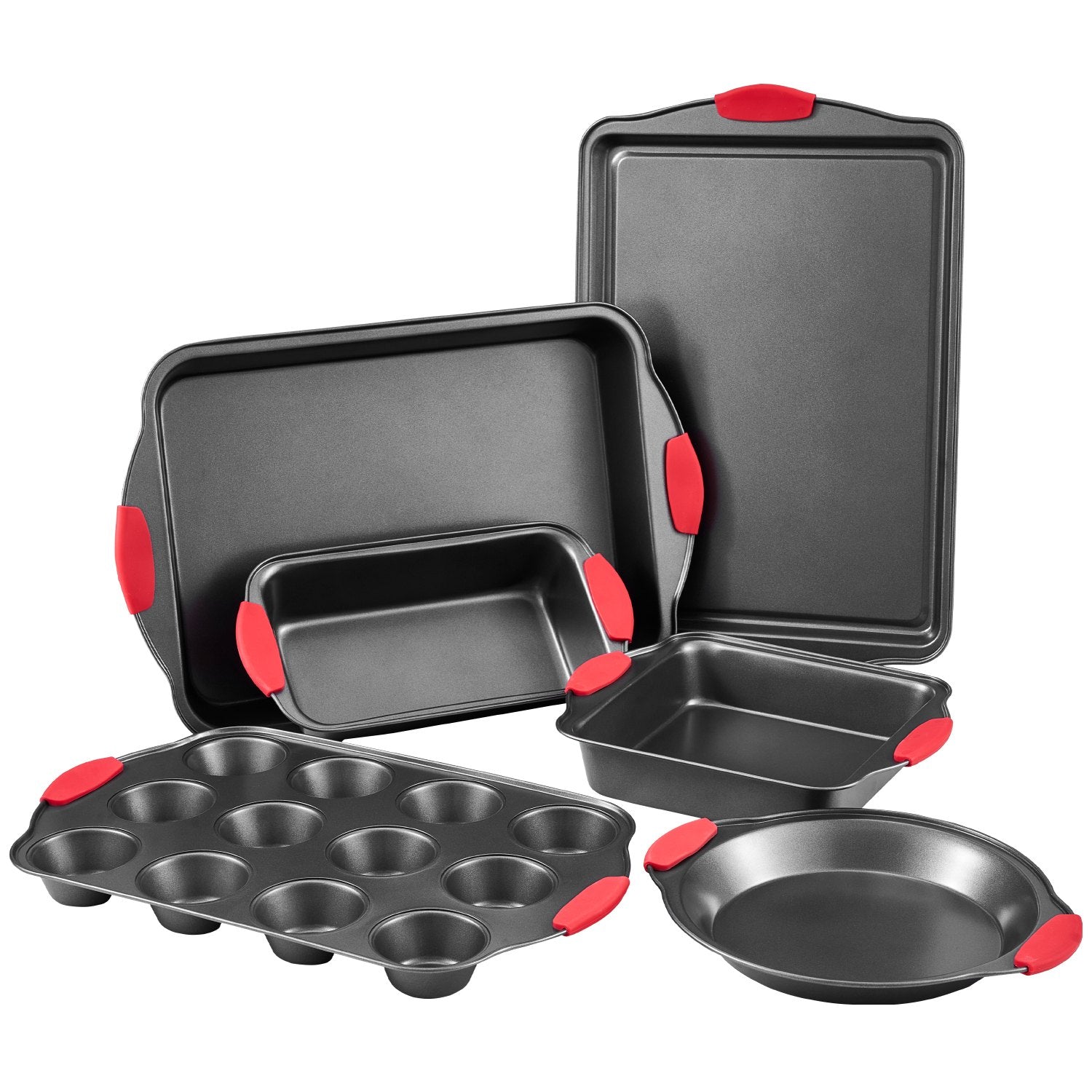 Bakeware & Accessories: VEVOR Baking Pan Set 6-Piece Nonstick Carbon Steel Set with Silicone Handles