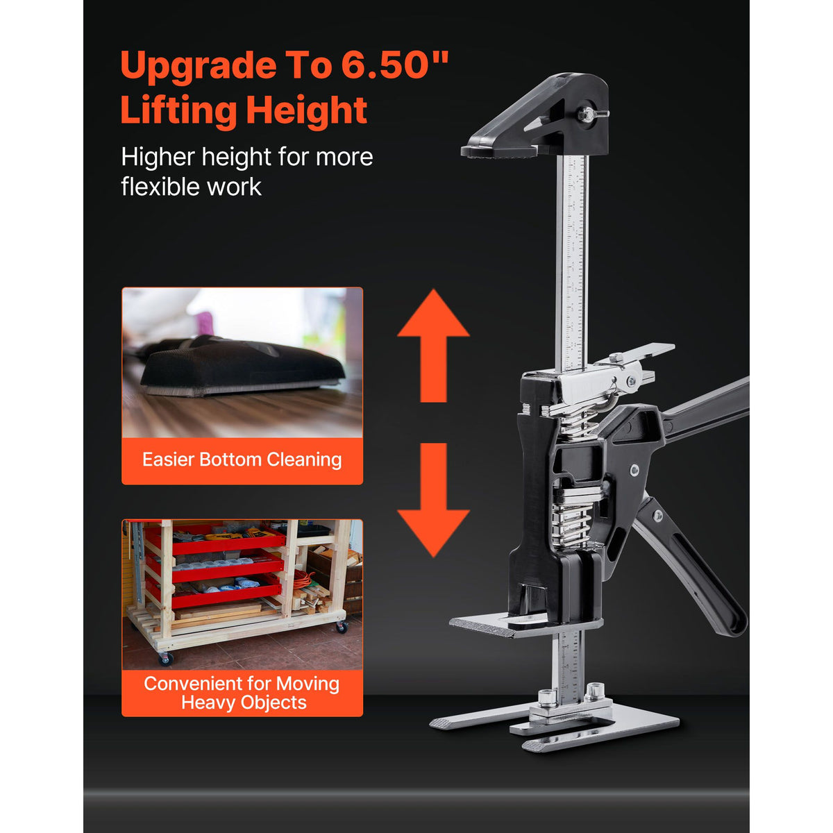 Labor Saving Arm Jack, 2 PCS 200 kg Bearing Capacity, Lifting up to 165 mm, Metal Hand Lifting Jack Tool with Magnetic Level, 2 Adjustment Modes, for Door, Window, Furniture, Woodworking, Black