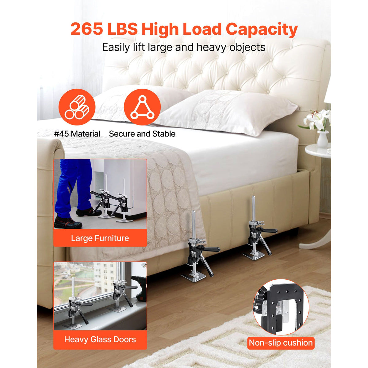 Labor Saving Arm Jack, 2 PCS 200 kg Bearing Capacity, Lifting up to 165 mm, Metal Hand Lifting Jack Tool with Magnetic Level, 2 Adjustment Modes, for Door, Window, Furniture, Woodworking, Black
