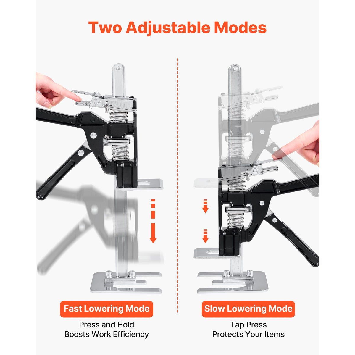 Labor Saving Arm Jack, 2 PCS 200 kg Bearing Capacity, Lifting up to 165 mm, Metal Hand Lifting Jack Tool with Magnetic Level, 2 Adjustment Modes, for Door, Window, Furniture, Woodworking, Black