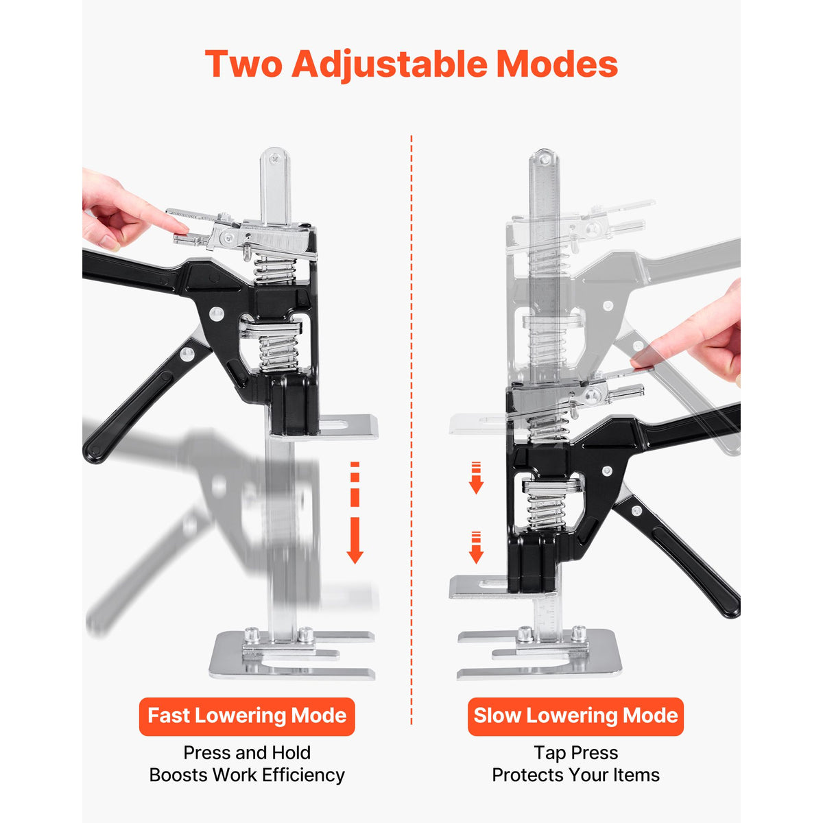 Labor Saving Arm Jack, 2 PCS 200 kg Bearing Capacity, Lifting up to 235 mm, Metal Hand Lifting Jack Tool with Magnetic Level, 2 Adjustment Modes, for Door, Window, Furniture, Woodworking, Black