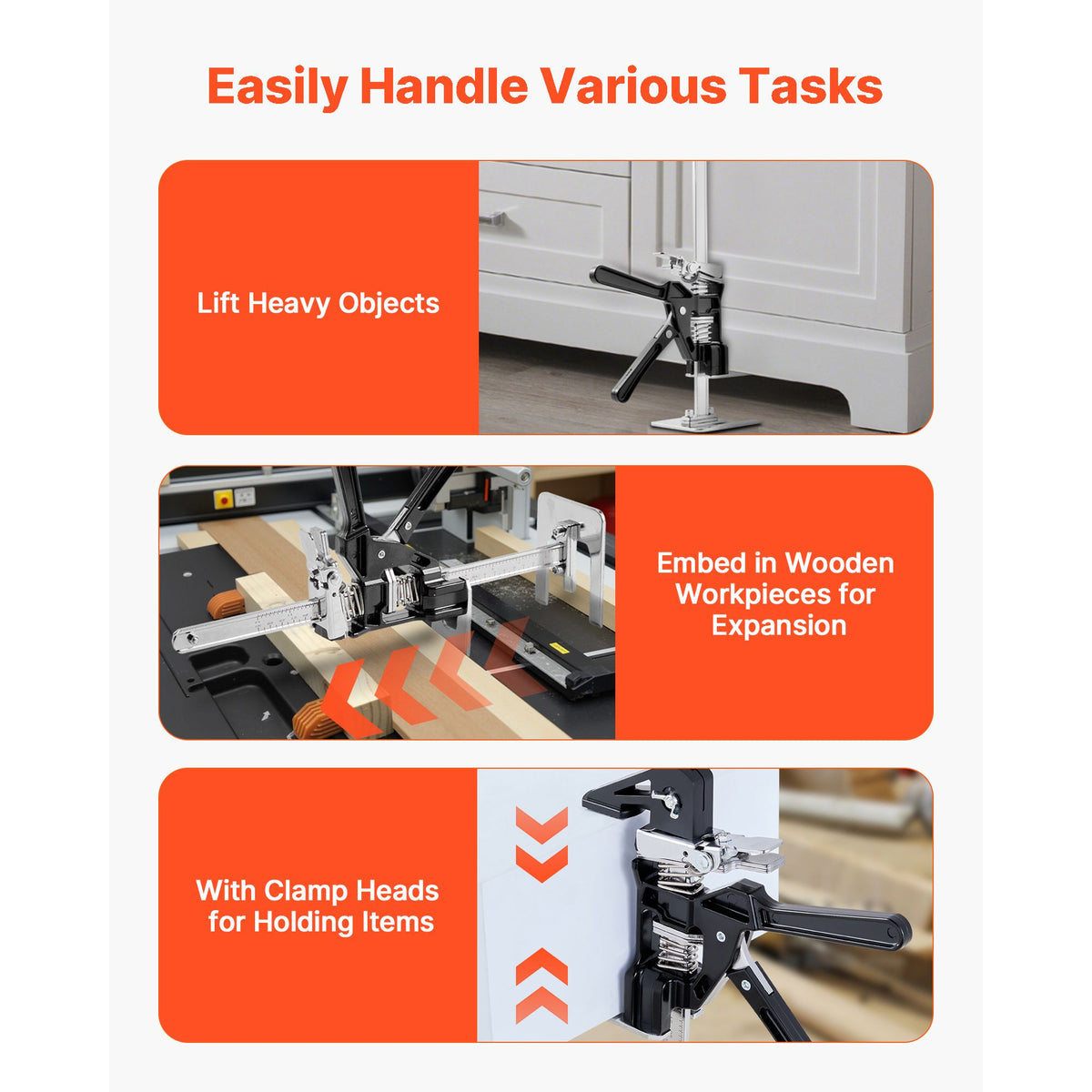 Labor Saving Arm Jack, 2 PCS 200 kg Bearing Capacity, Lifting up to 235 mm, Metal Hand Lifting Jack Tool with Magnetic Level, 2 Adjustment Modes, for Door, Window, Furniture, Woodworking, Black