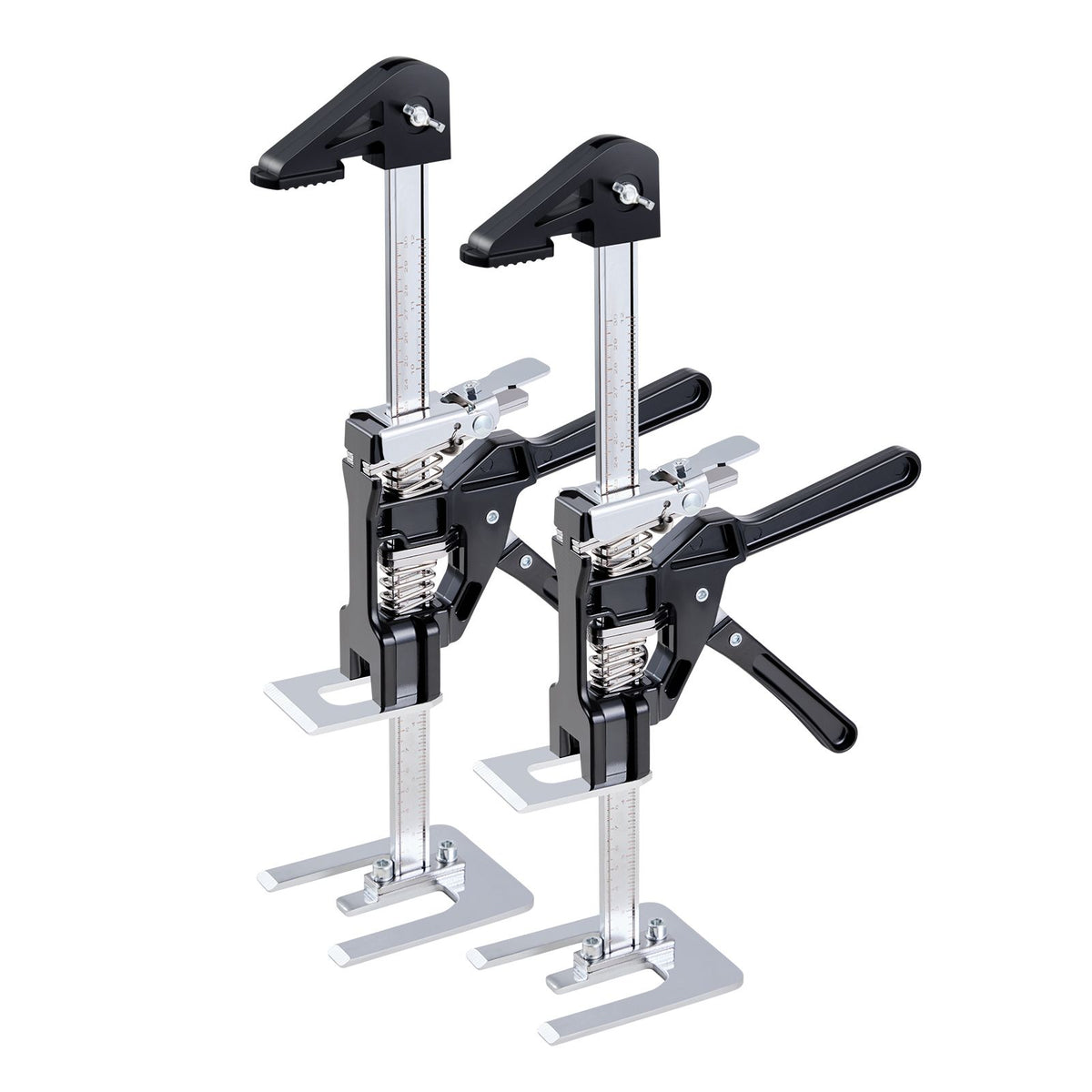 Labor Saving Arm Jack, 2 PCS 200 kg Bearing Capacity, Lifting up to 235 mm, Metal Hand Lifting Jack Tool with Magnetic Level, 2 Adjustment Modes, for Door, Window, Furniture, Woodworking, Black