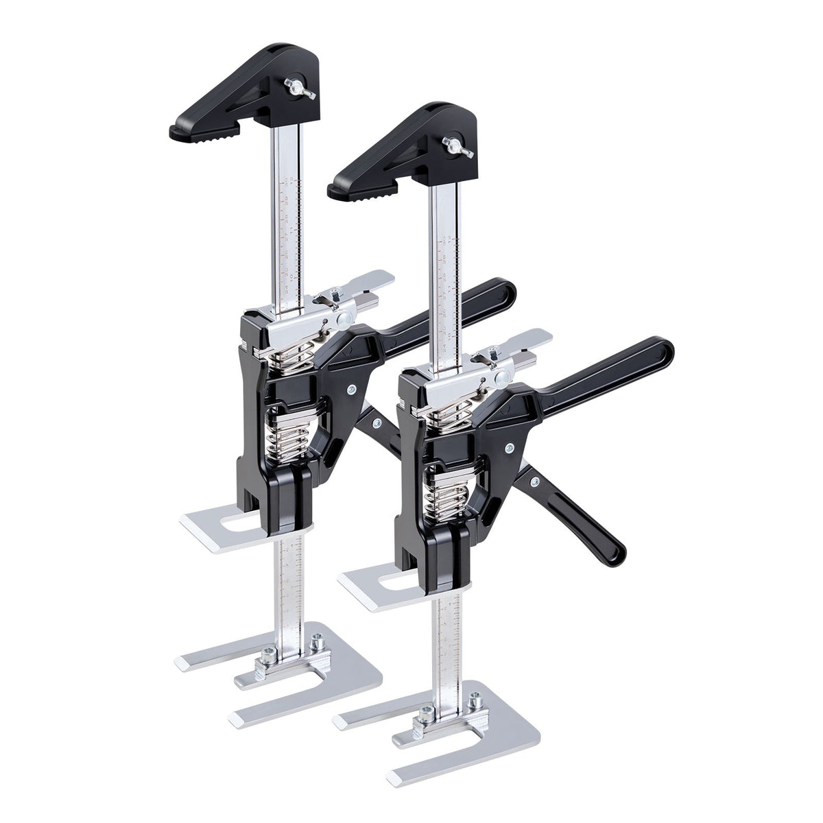 Labor Saving Arm Jack, 2 PCS 200 kg Bearing Capacity, Lifting up to 235 mm, Metal Hand Lifting Jack Tool with Magnetic Level, 2 Adjustment Modes, for Door, Window, Furniture, Woodworking, Black