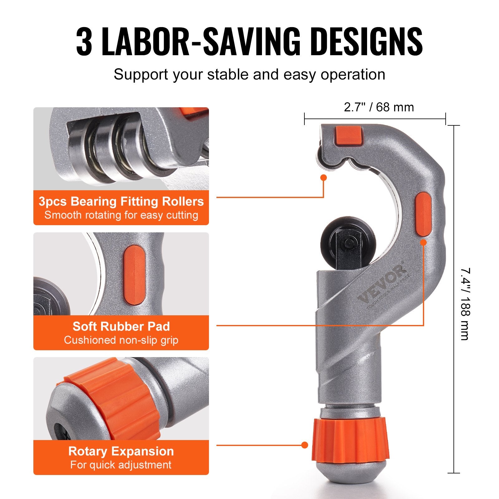 Cutters: VEVOR 3PCS Tubing Cutter Set, 3/16"-2" O.D. Copper Pipe Cutter, 1/8"-7/8" O.D. Mini Tube Cutter and Deburring Tool, Heavy Duty Pipe Cutter Set for Copper, Aluminum, Stainless Steel, Plastic Pipes