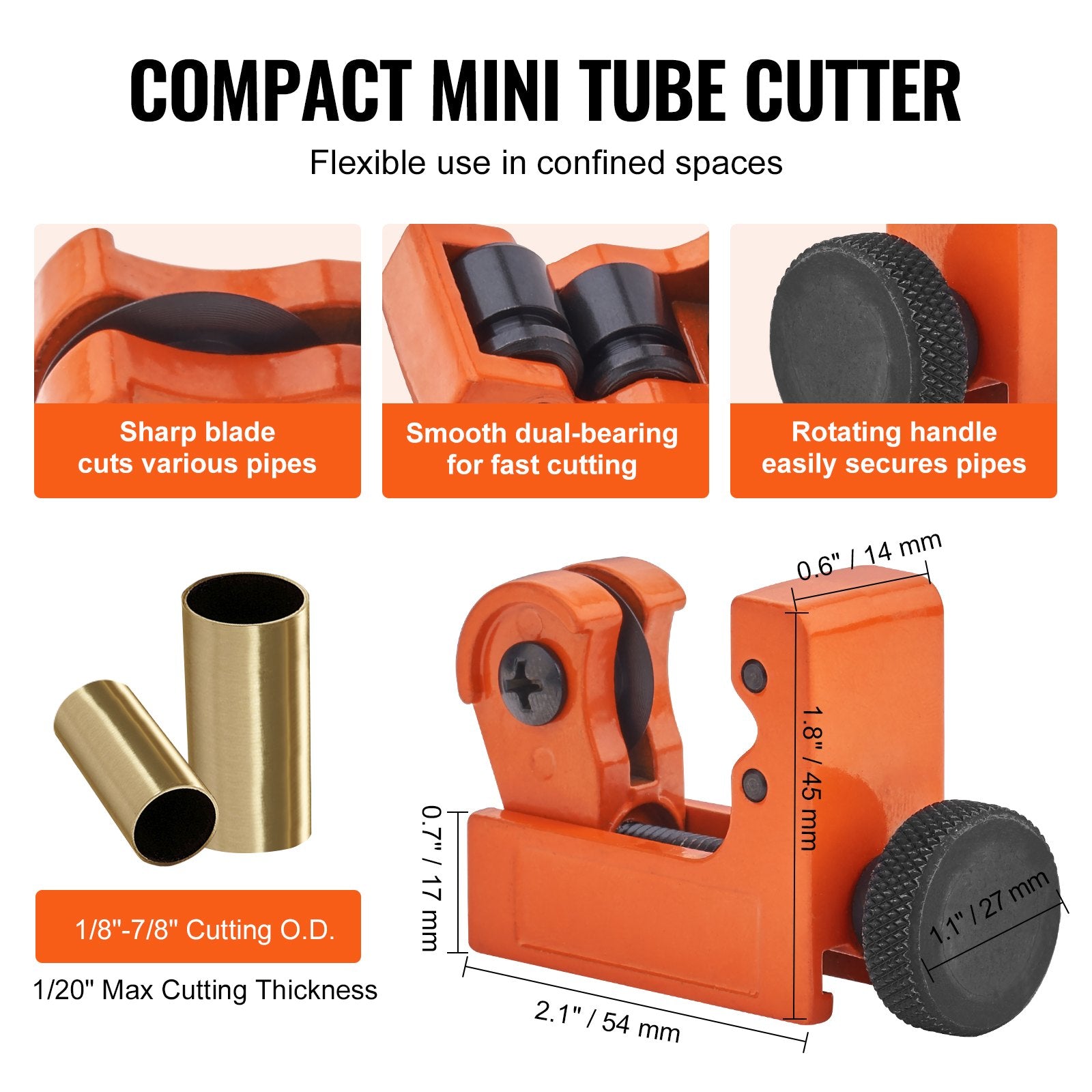 Cutters: VEVOR 3PCS Tubing Cutter Set, 3/16"-2" O.D. Copper Pipe Cutter, 1/8"-7/8" O.D. Mini Tube Cutter and Deburring Tool, Heavy Duty Pipe Cutter Set for Copper, Aluminum, Stainless Steel, Plastic Pipes